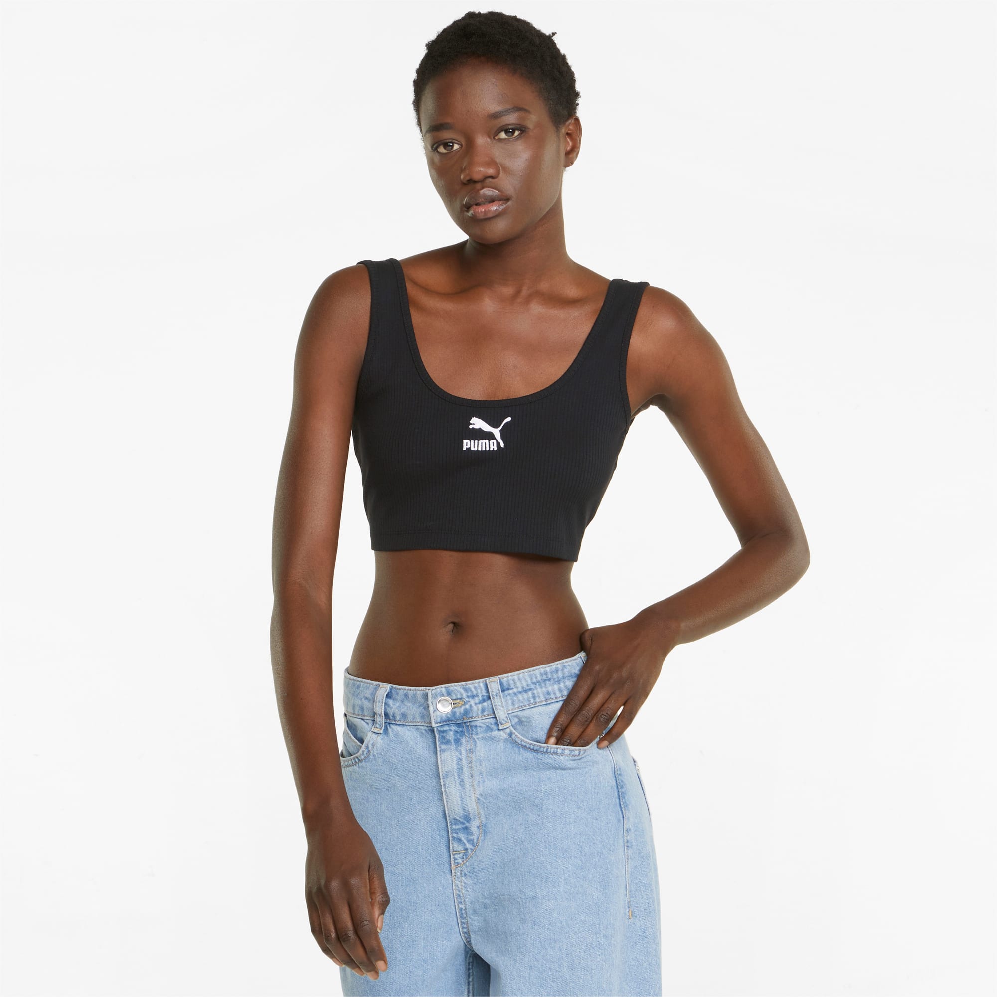 Women's PUMA Classics Ribbed Crop Top Black