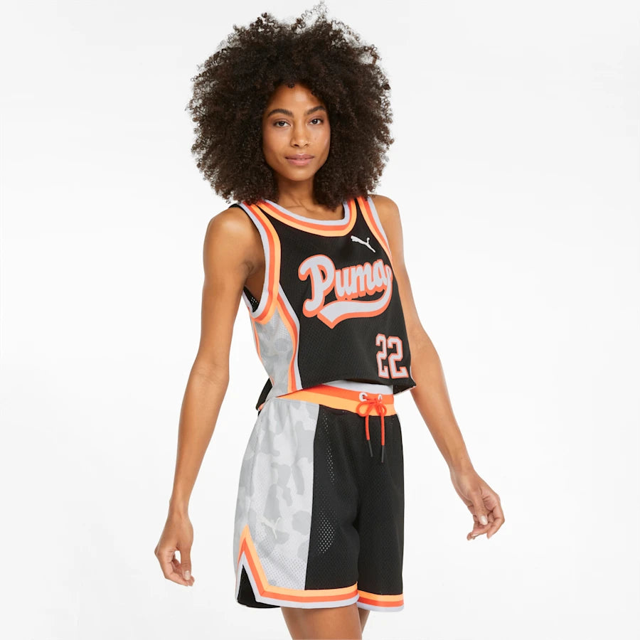 Women's PUMA Ballin' Printed Cropped Basketball Jersey Black