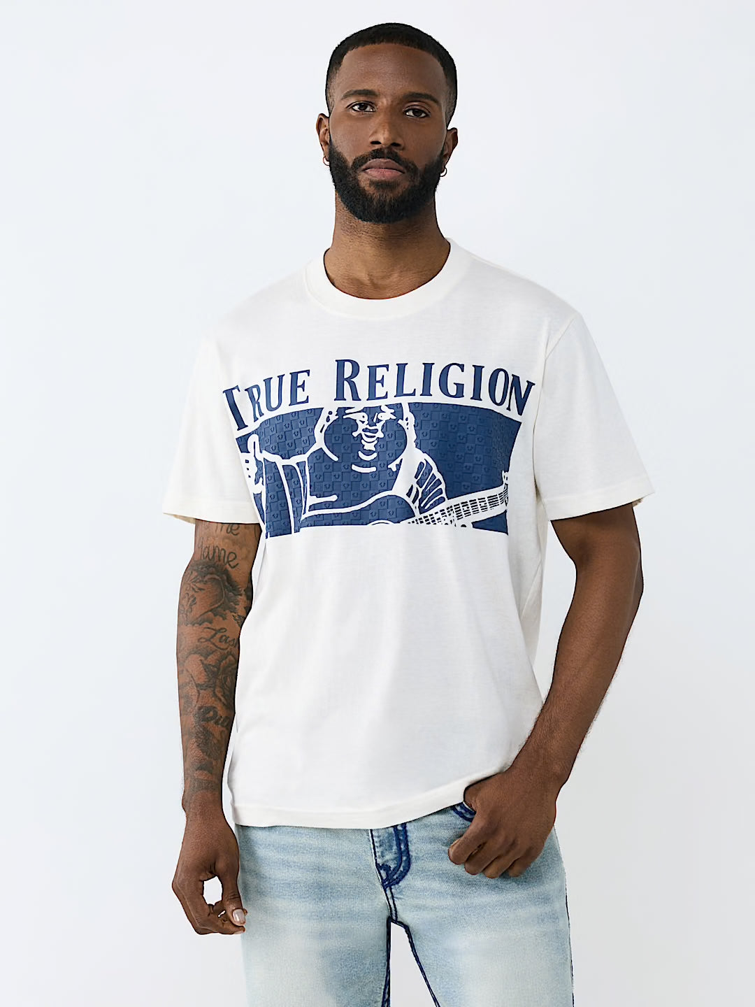 Men's True Religion Checkered Buddha Tee White