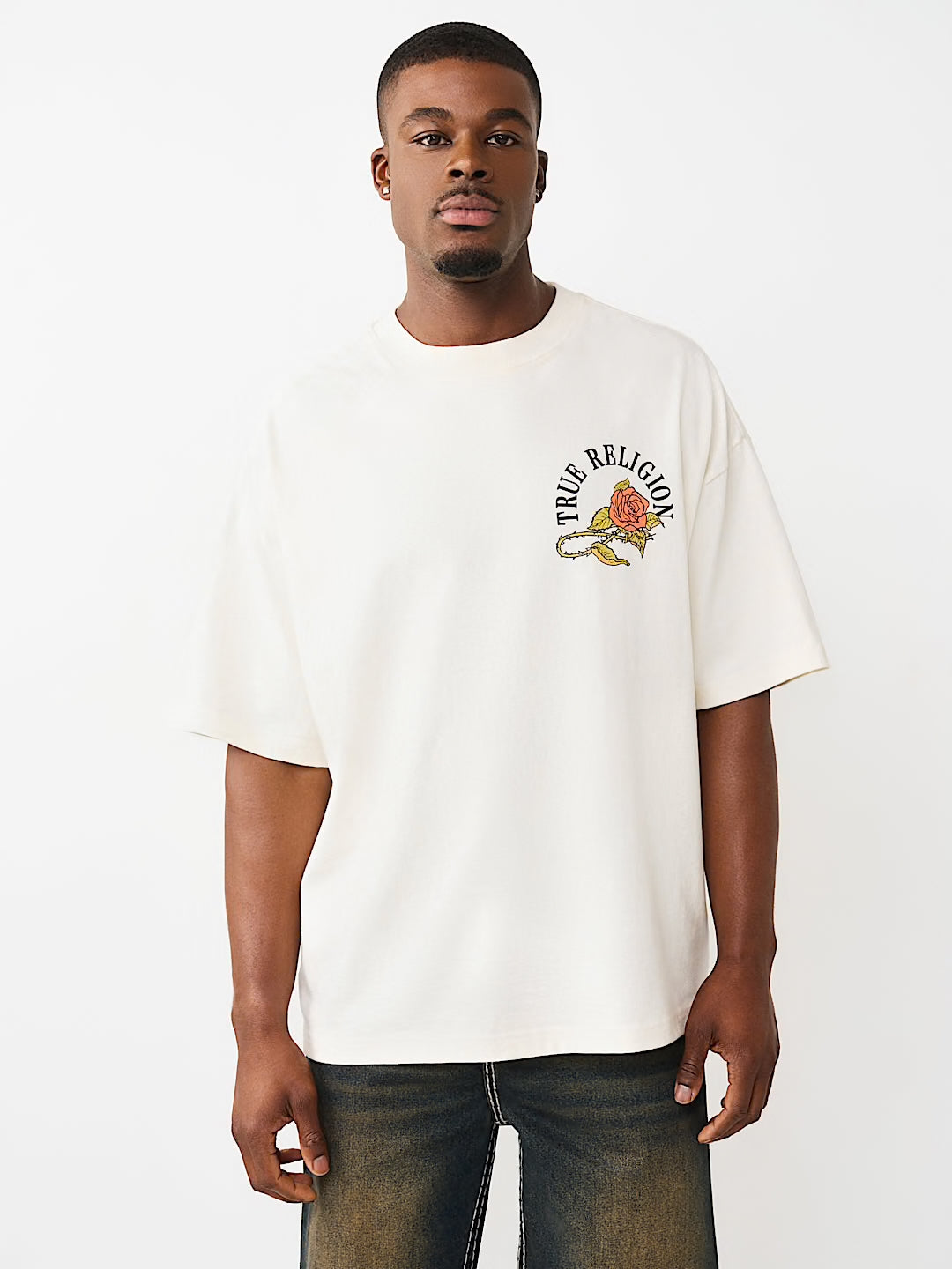 Men's True Religion Floral Snake Heavyweight Oversized Tee White