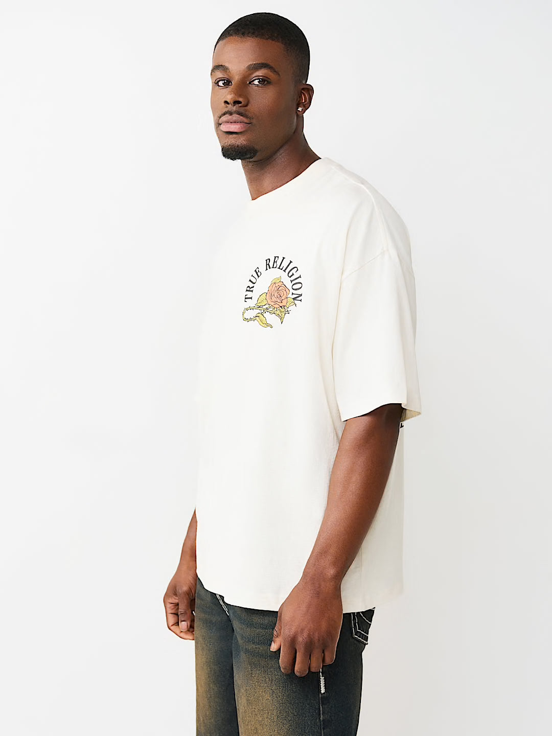 Men's True Religion Floral Snake Heavyweight Oversized Tee White