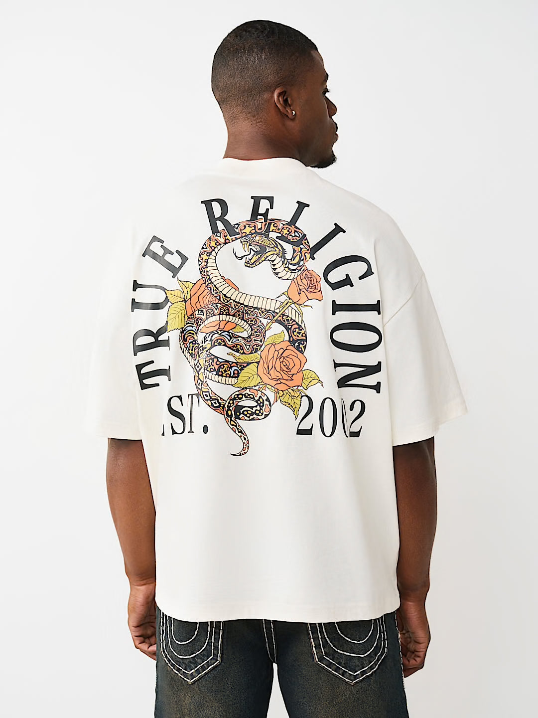 Men's True Religion Floral Snake Heavyweight Oversized Tee White