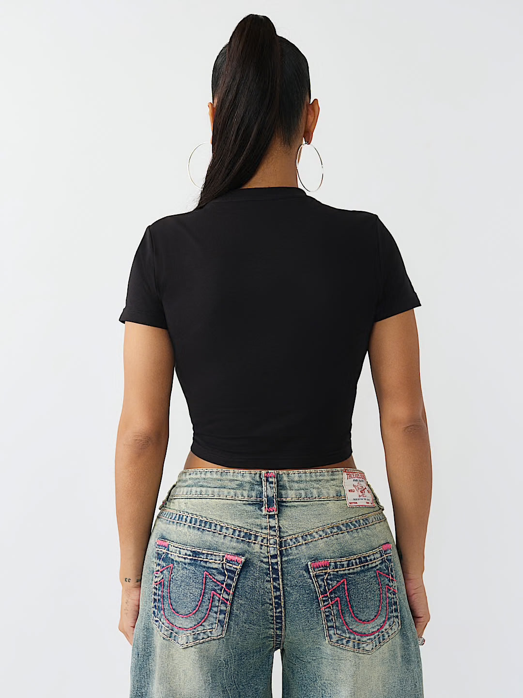 Women's True Religion Crystal Snake Baby Tee Black