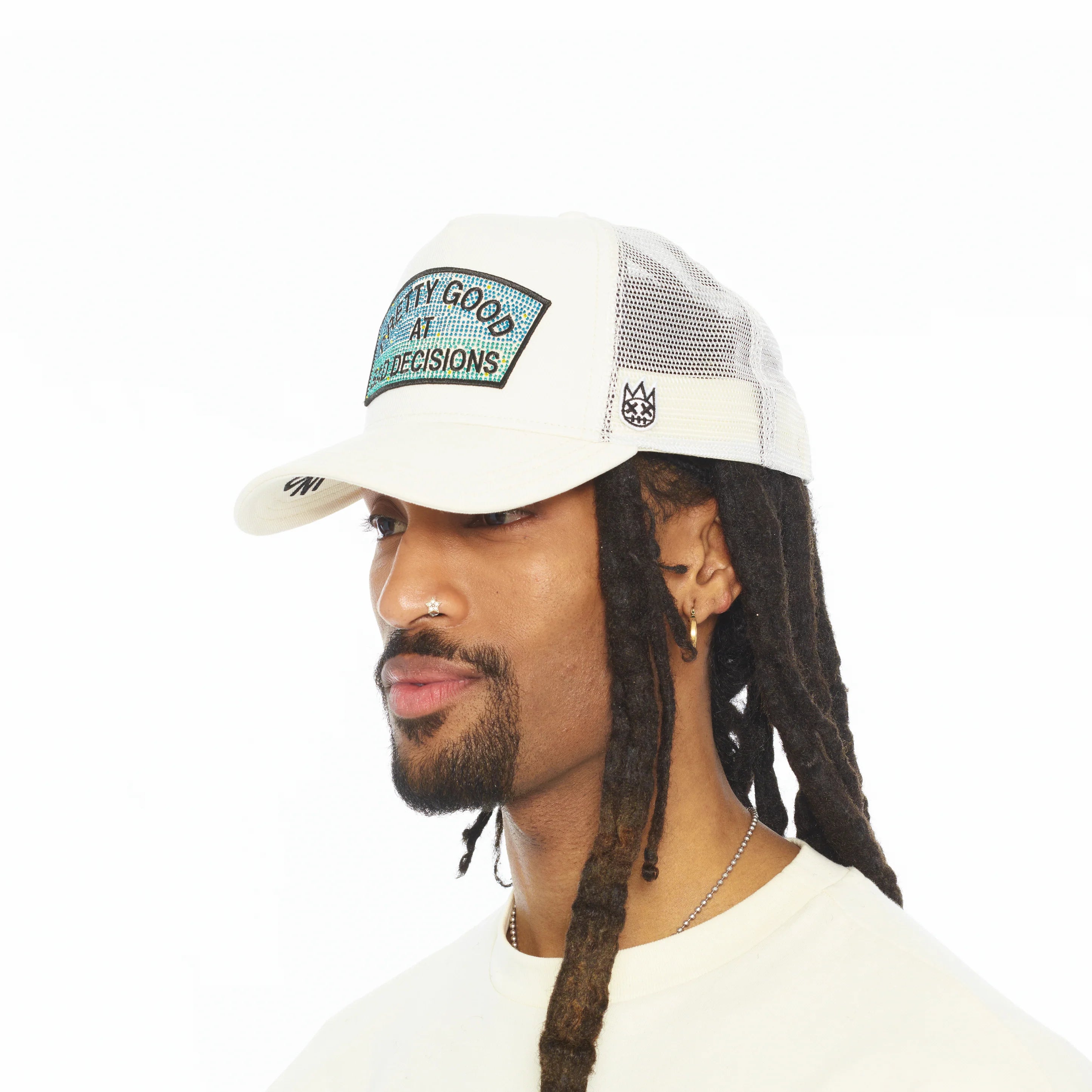 Cult of Individuality Pretty Good at Bad Decision Trucker Hat Winter White
