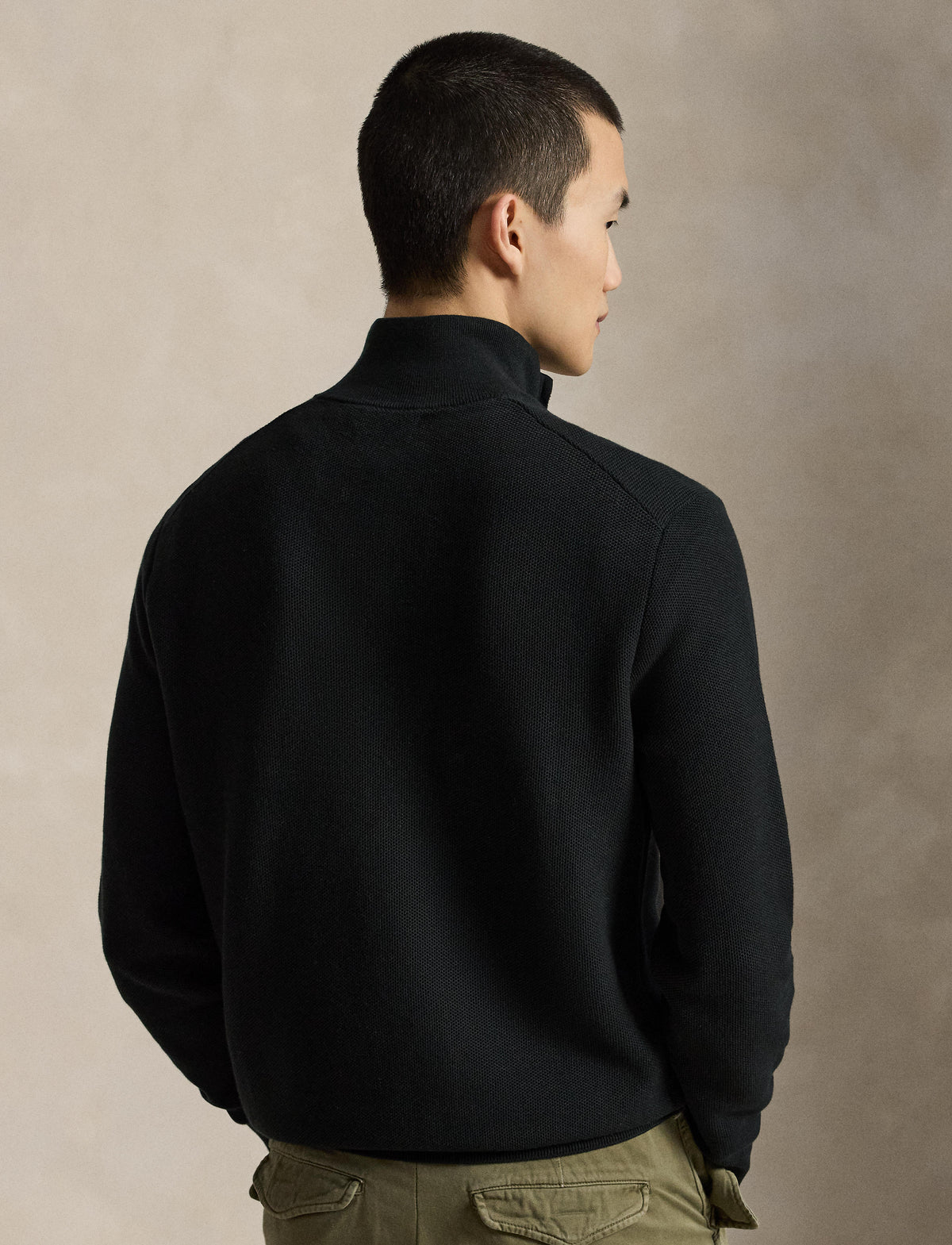 Men's Polo Ralph Lauren Mesh-Knit Cotton Quarter-Zip Sweater Black 710B18060008