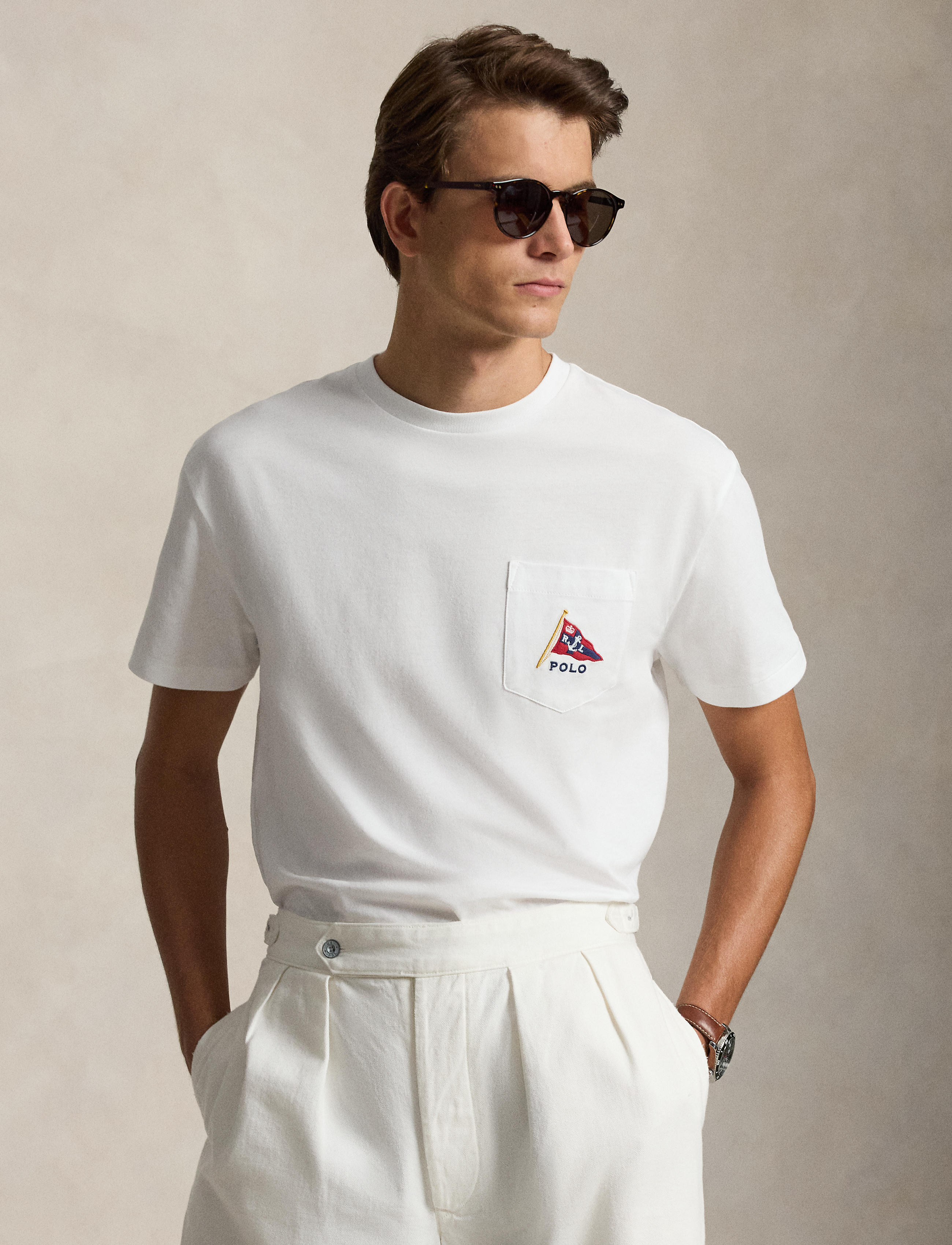 Men's Polo Ralph Lauren Newport Bear Graphic Pocket T-Shirt White