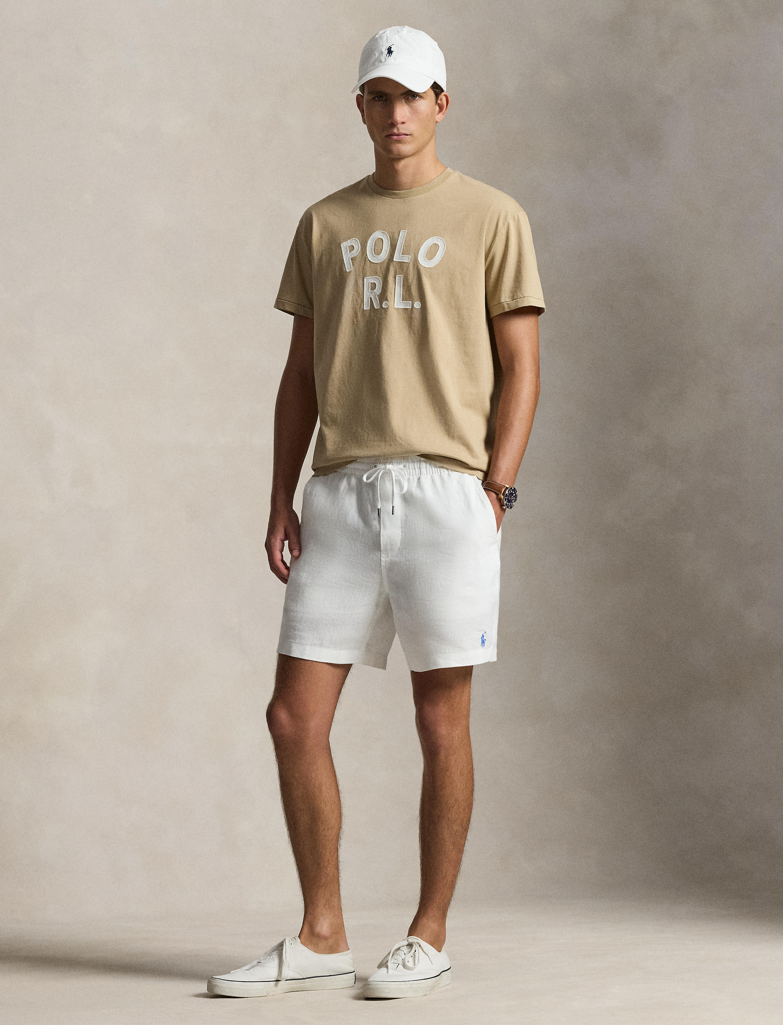 Men's Polo Ralph Lauren Classic Fit Logo Jersey T-Shirt Vintage Khaki