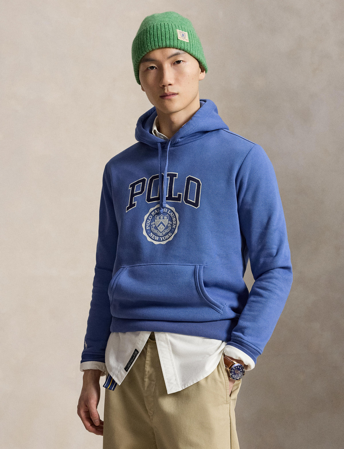 Men's Polo Ralph Lauren Logo Fleece Hoodie Bastille Blue