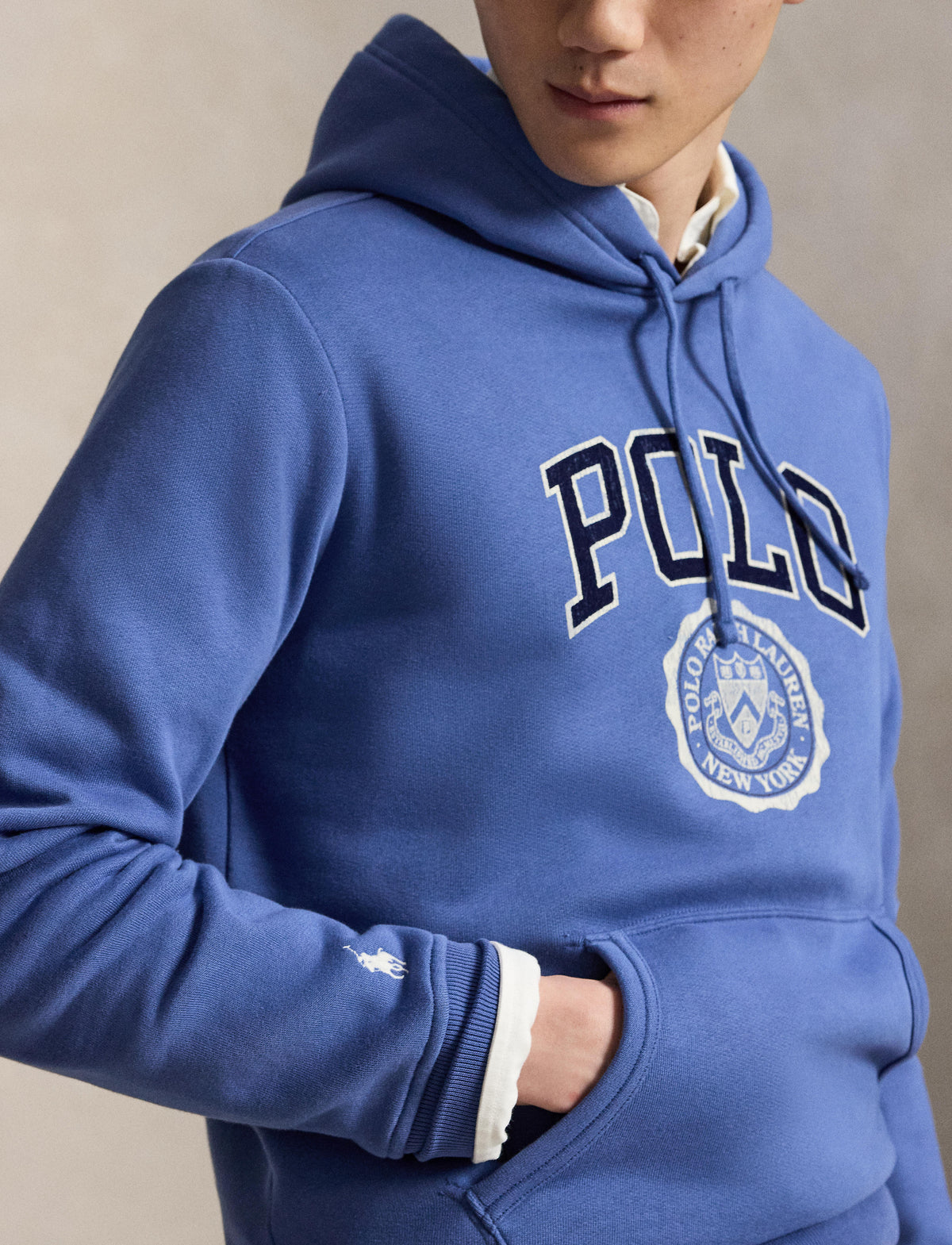 Men's Polo Ralph Lauren Logo Fleece Hoodie Bastille Blue