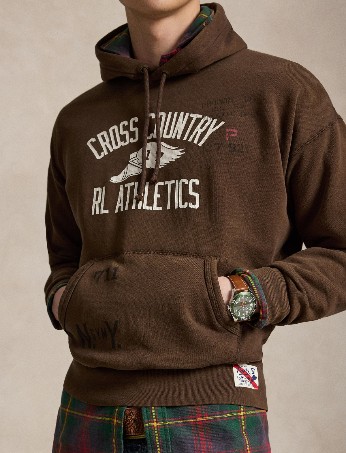 Men's Polo Ralph Lauren Vintage Fit Fleece Graphic Hoodie Court Brown