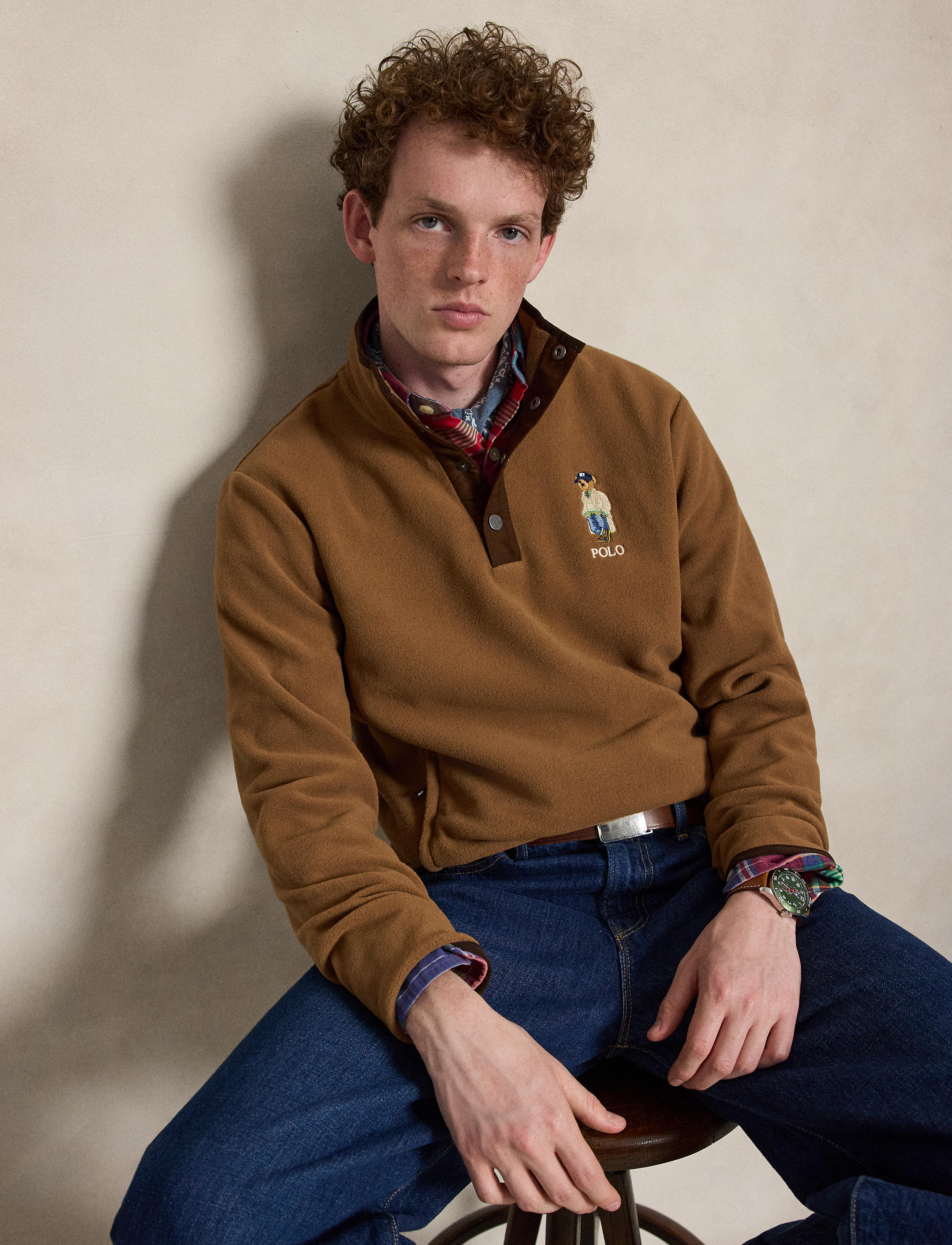 Men's Polo Ralph Lauren Bear Fleece Pullover Nutmeg Brown