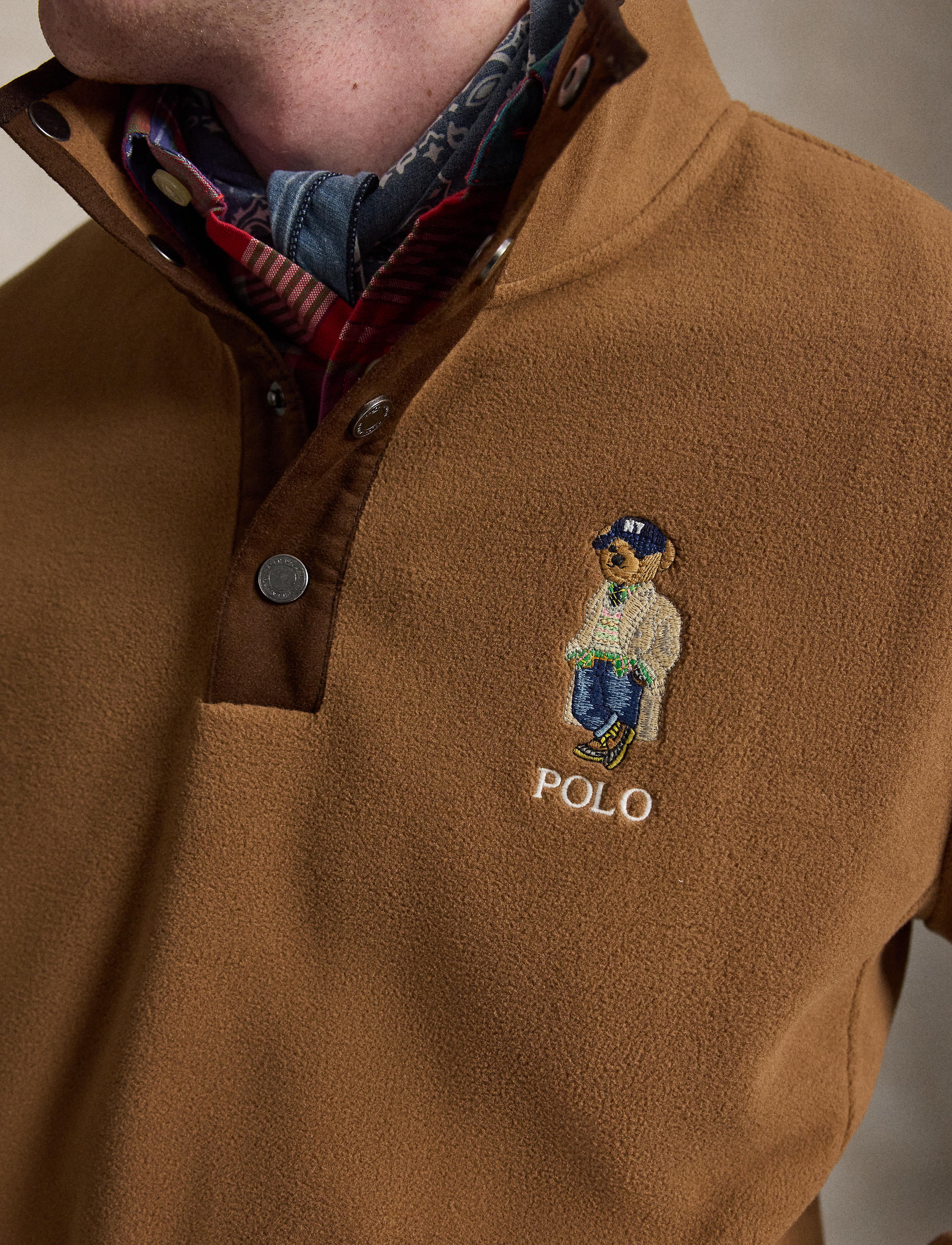 Men's Polo Ralph Lauren Bear Fleece Pullover Nutmeg Brown