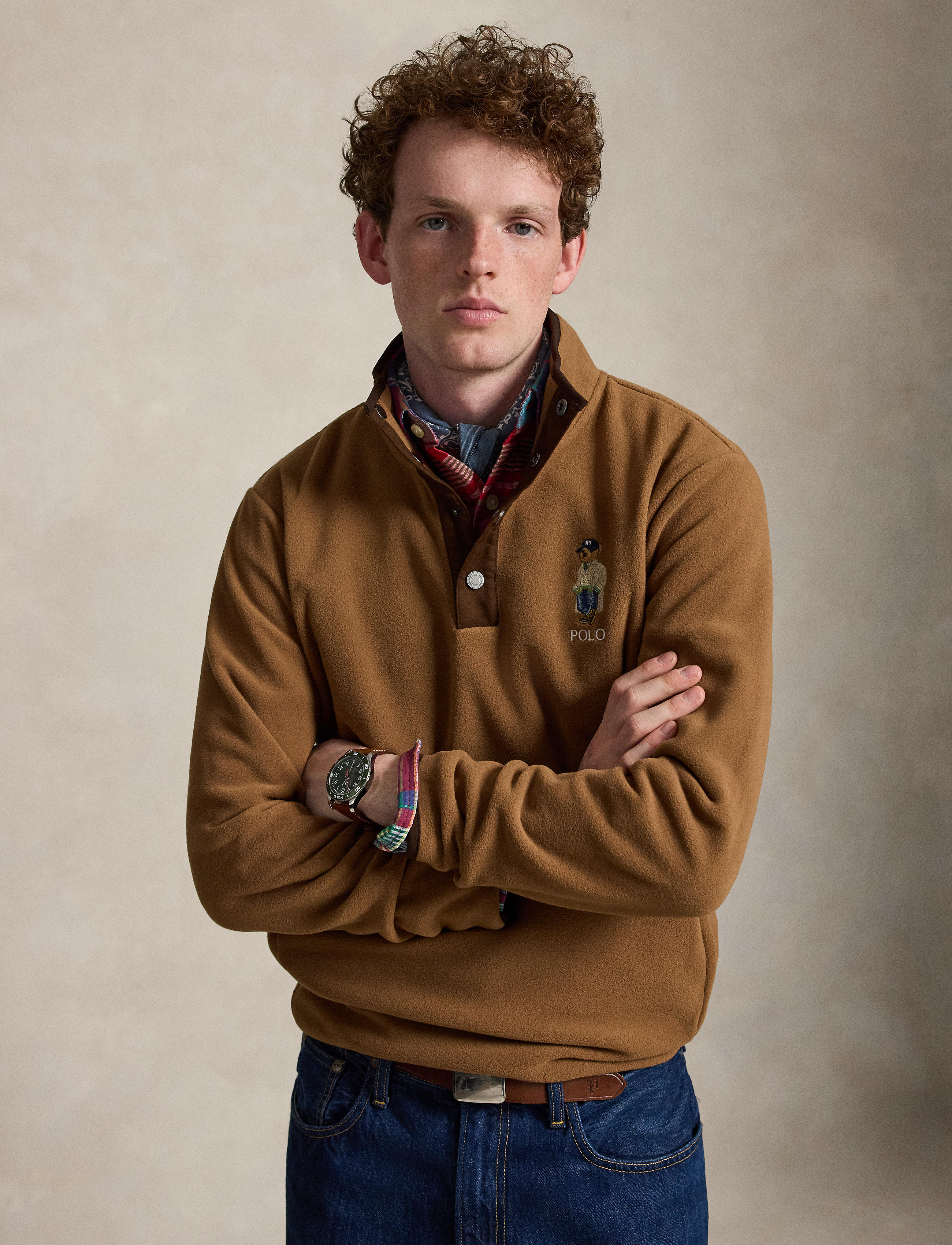 Men's Polo Ralph Lauren Bear Fleece Pullover Nutmeg Brown