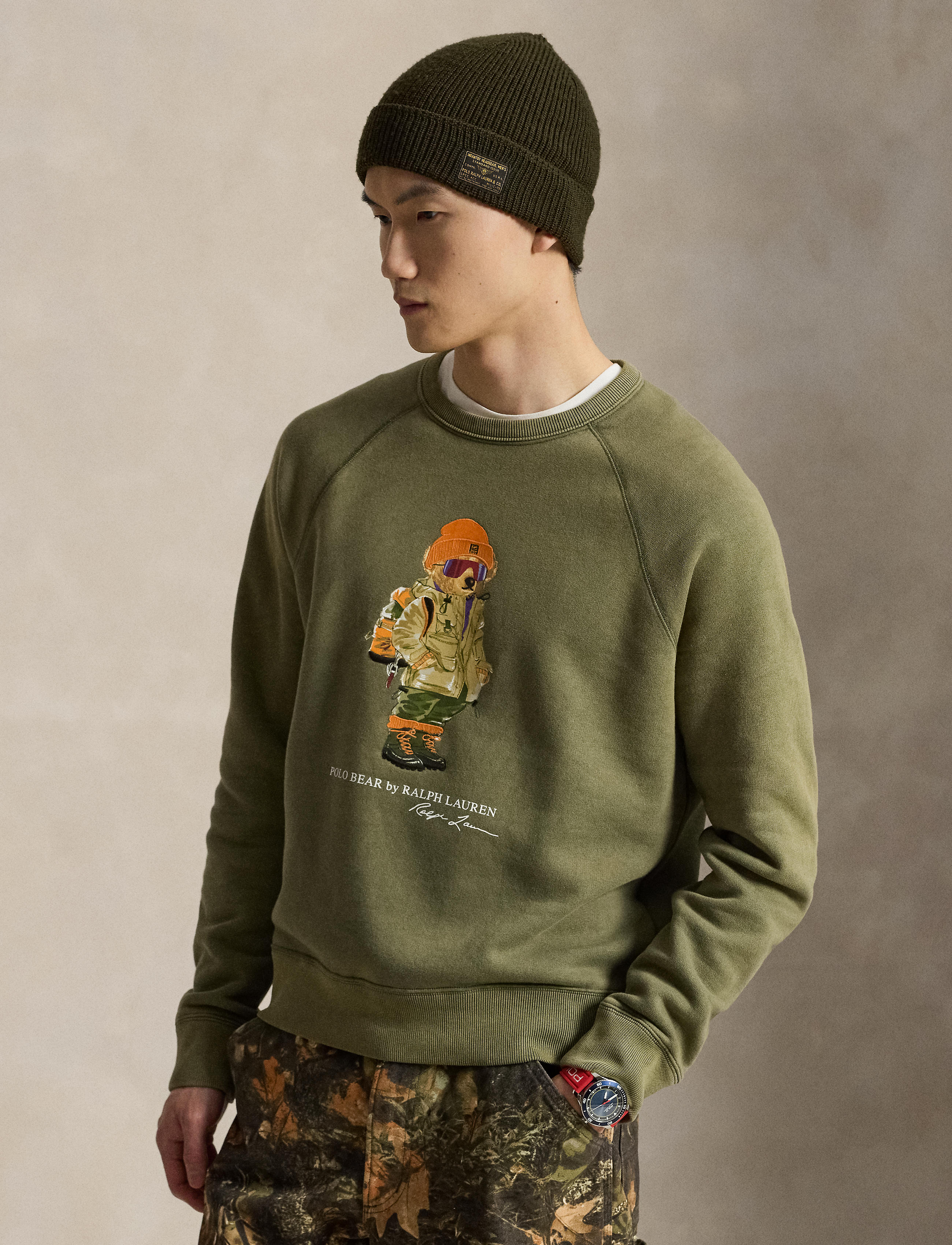 Men's Polo Ralph Lauren Red Rocks Bear Fleece Sweatshirt Cruise Olive