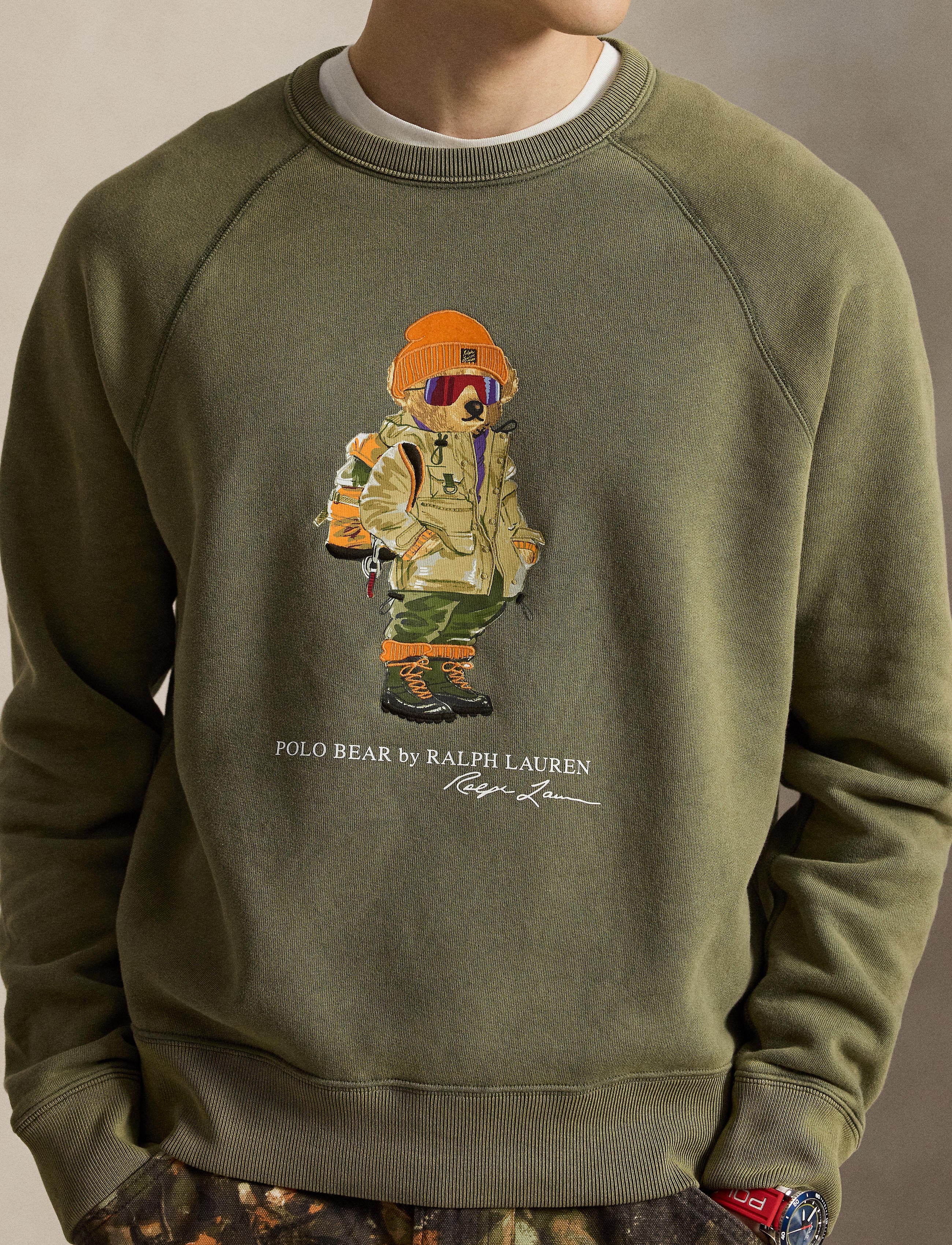 Men's Polo Ralph Lauren Red Rocks Bear Fleece Sweatshirt Cruise Olive