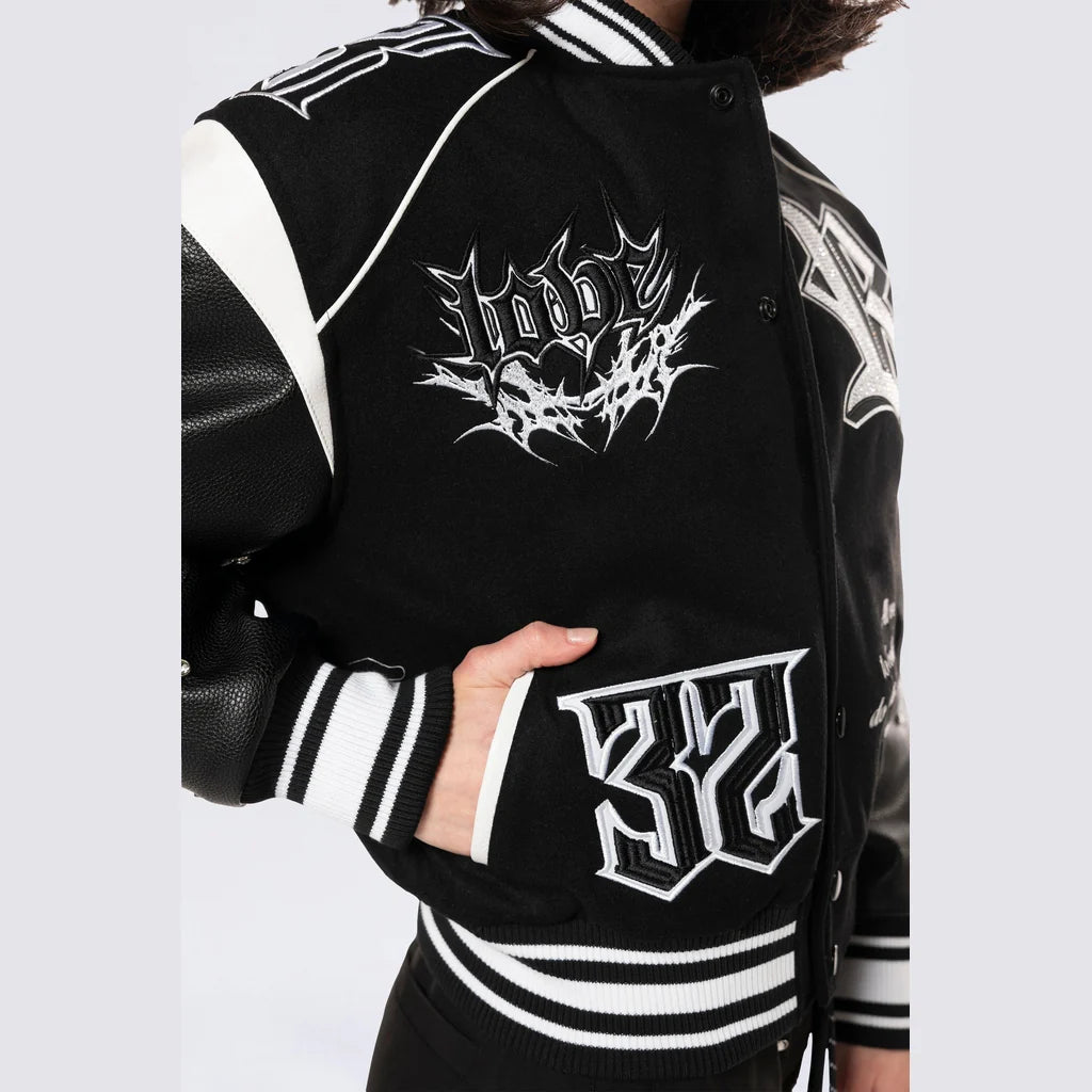 Women's Smoke Rise Rhinestone Varsity Jacket Black