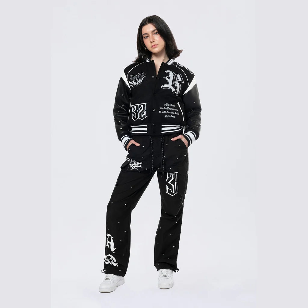 Women's Smoke Rise Rhinestone Varsity Jacket Black