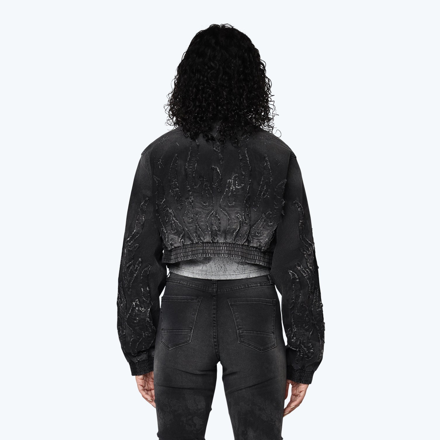 Women's Smoke Rise Denim Cropped Bomber Jacket Derby Black