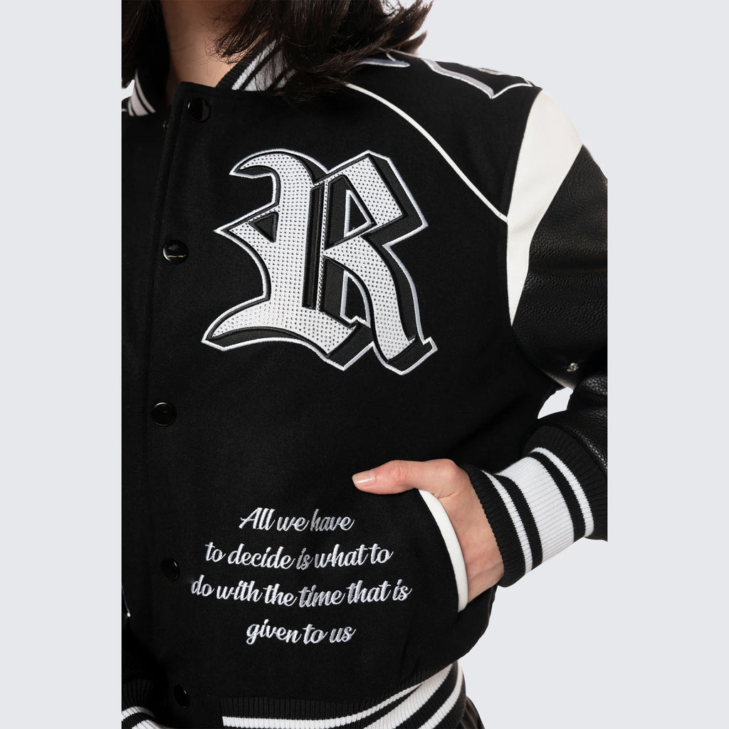 Women's Smoke Rise Rhinestone Varsity Jacket Black