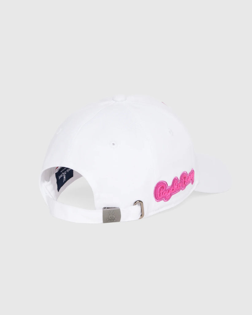 Men's Psycho Bunny Cleveland Chainstitch Patch Baseball Cap White