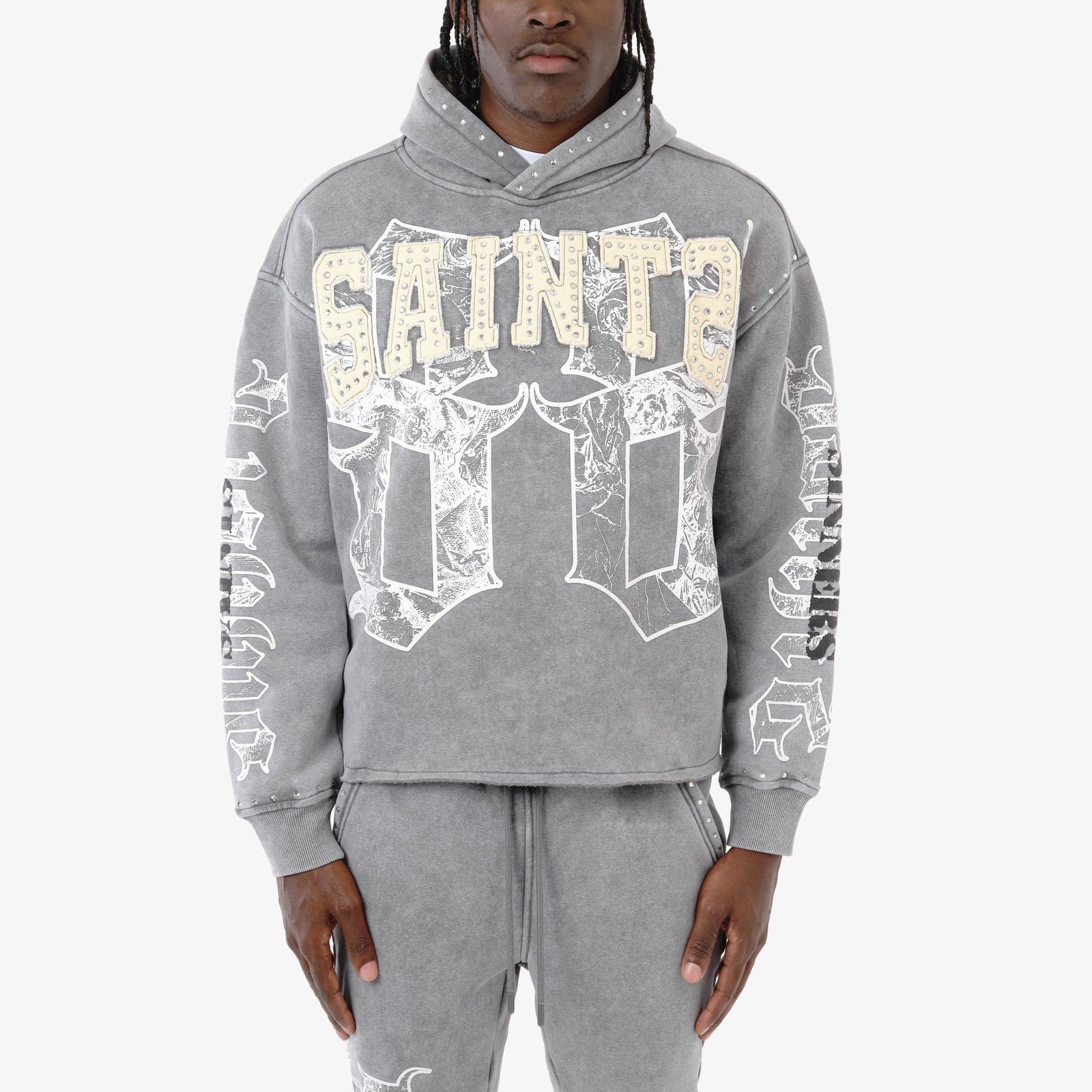 Men's Copper Saint Hoodie Rhinestones Gray