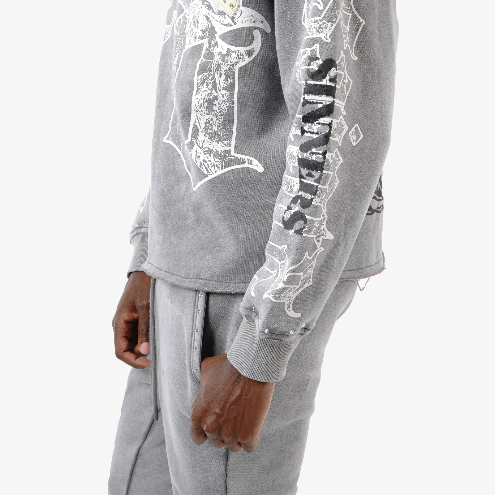 Men's Copper Saint Hoodie Rhinestones Gray