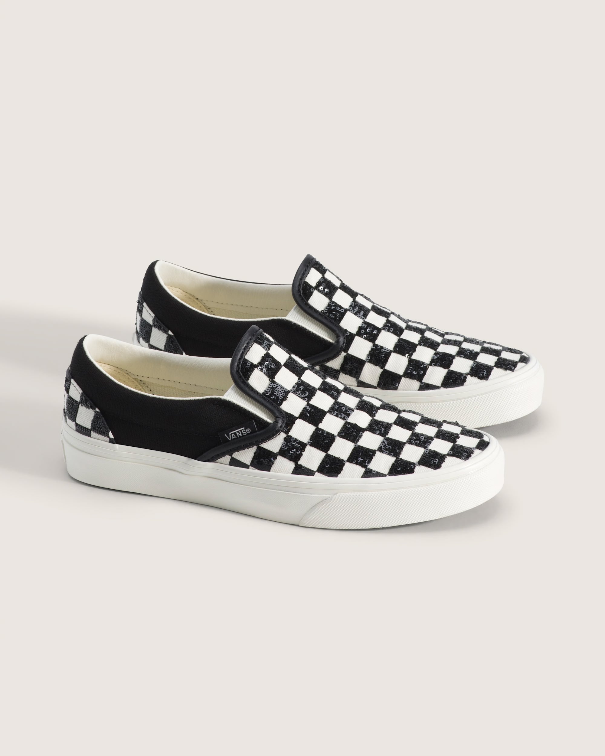 Unisex Vans Classic Slip-On Checkerboard Shoes Sequin White/Black
