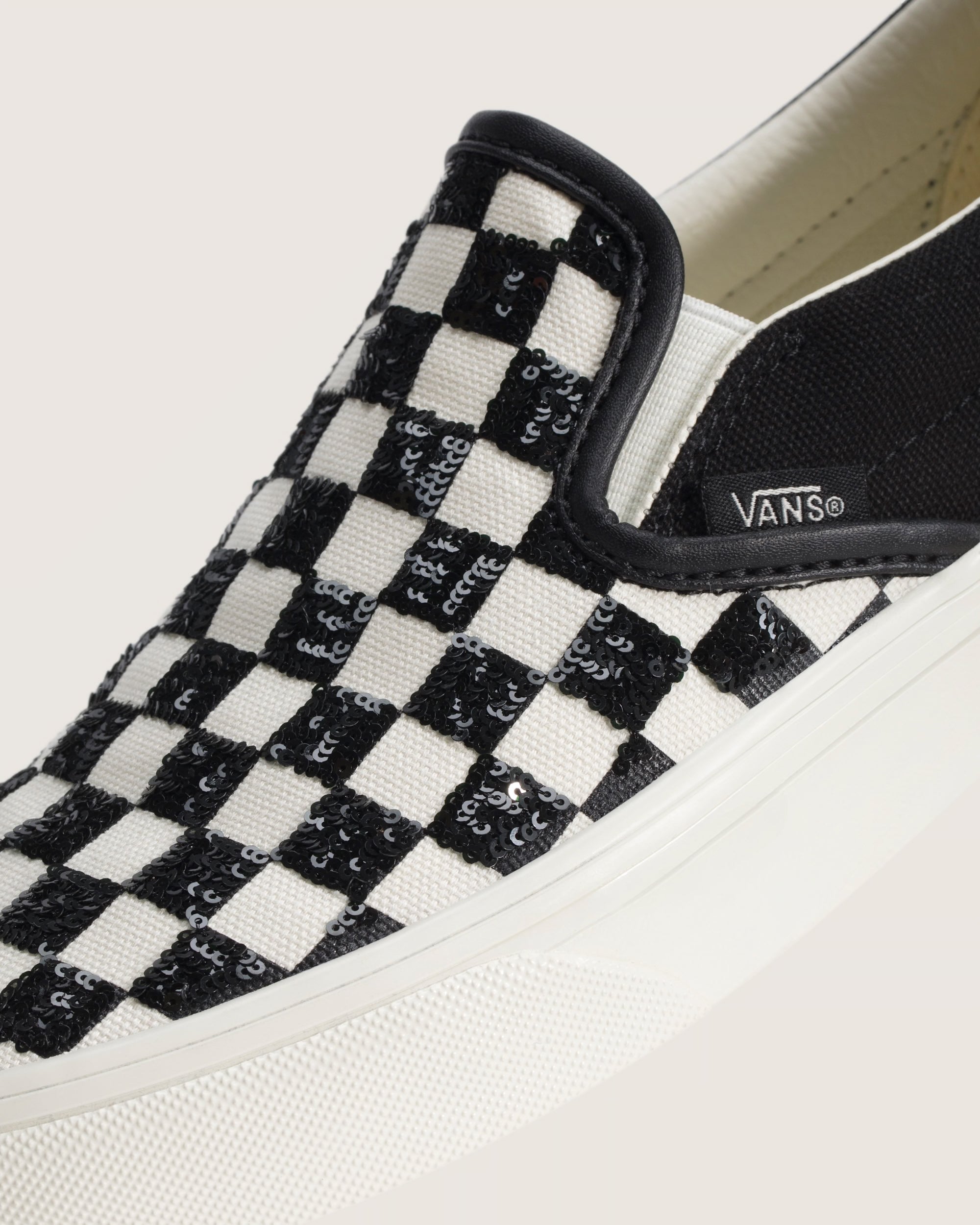 Unisex Vans Classic Slip-On Checkerboard Shoes Sequin White/Black