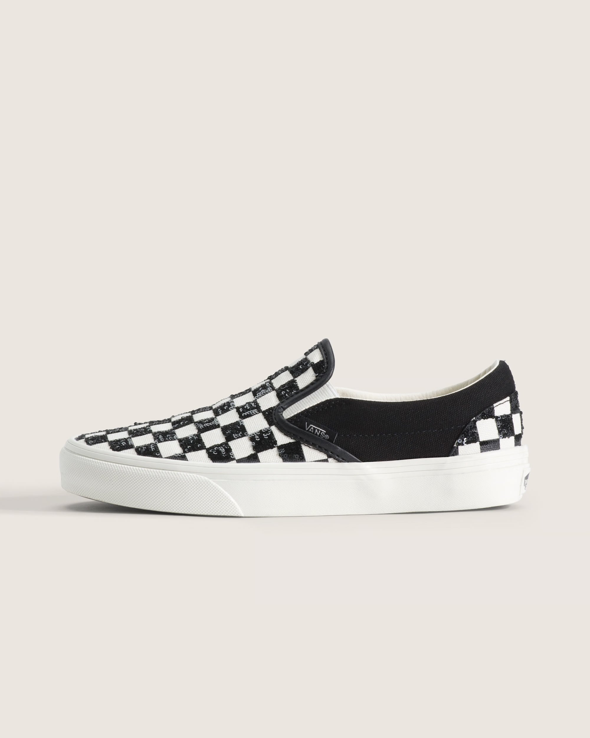Unisex Vans Classic Slip-On Checkerboard Shoes Sequin White/Black