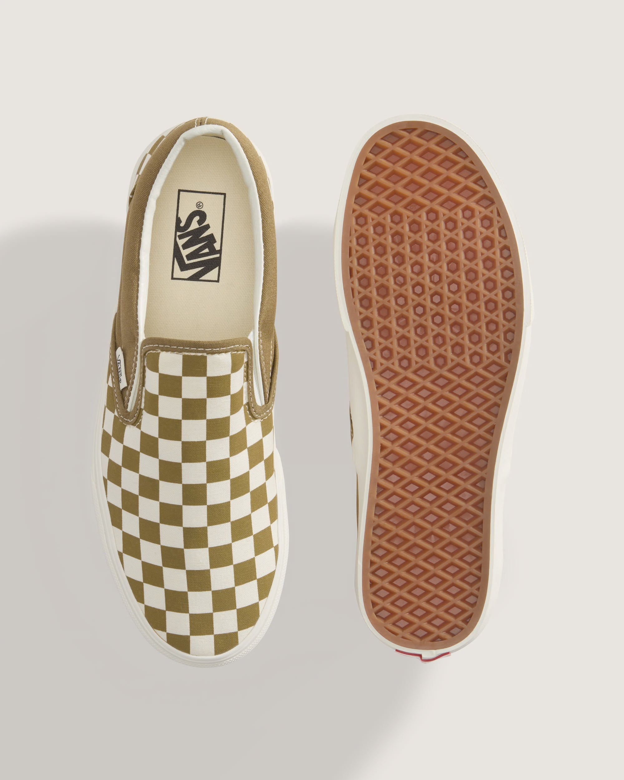 Men's Vans Classic Slip-On Checkerboard Shoes Olive Brown