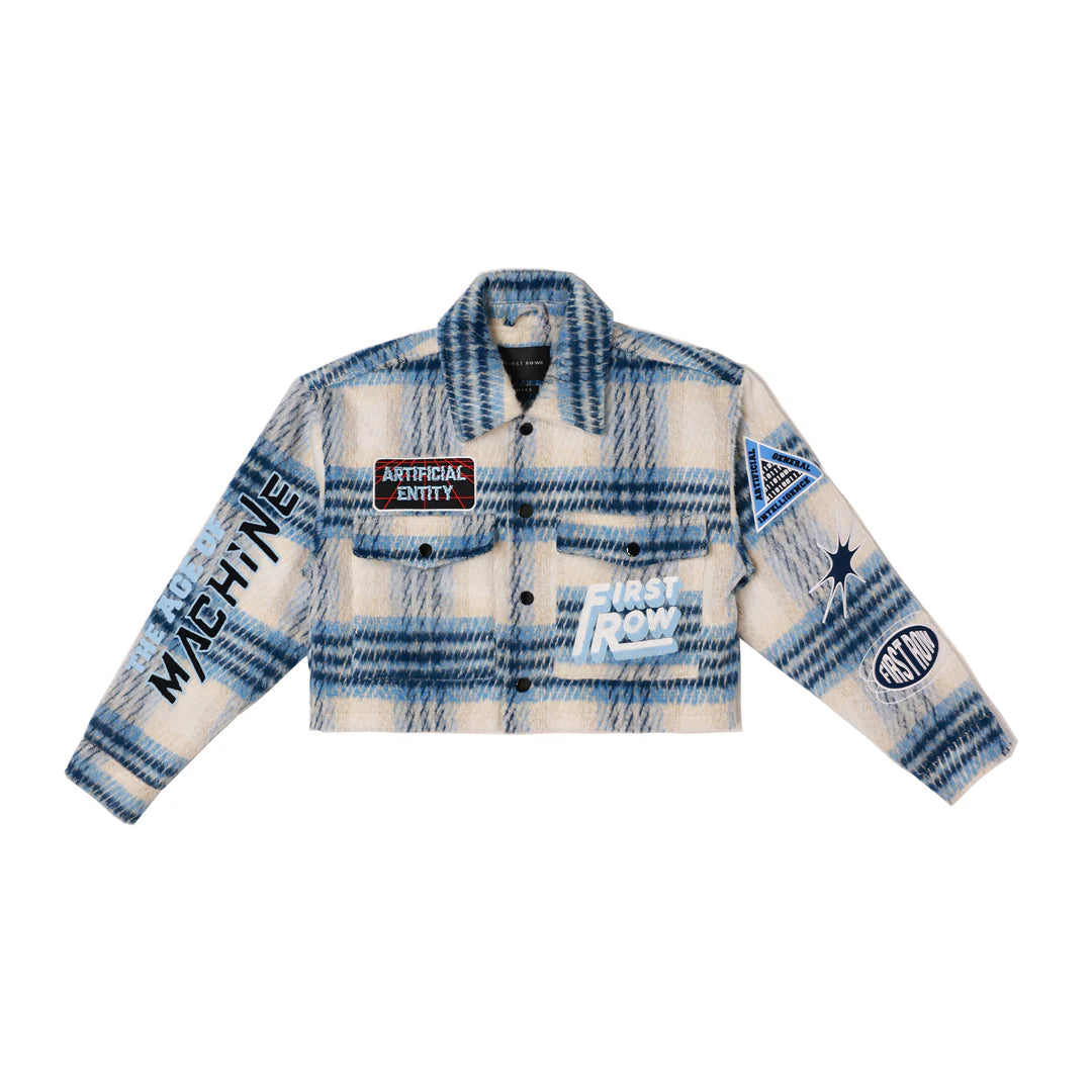 Women's First Row Post Human Crop Wool Plaid Shacket Blue