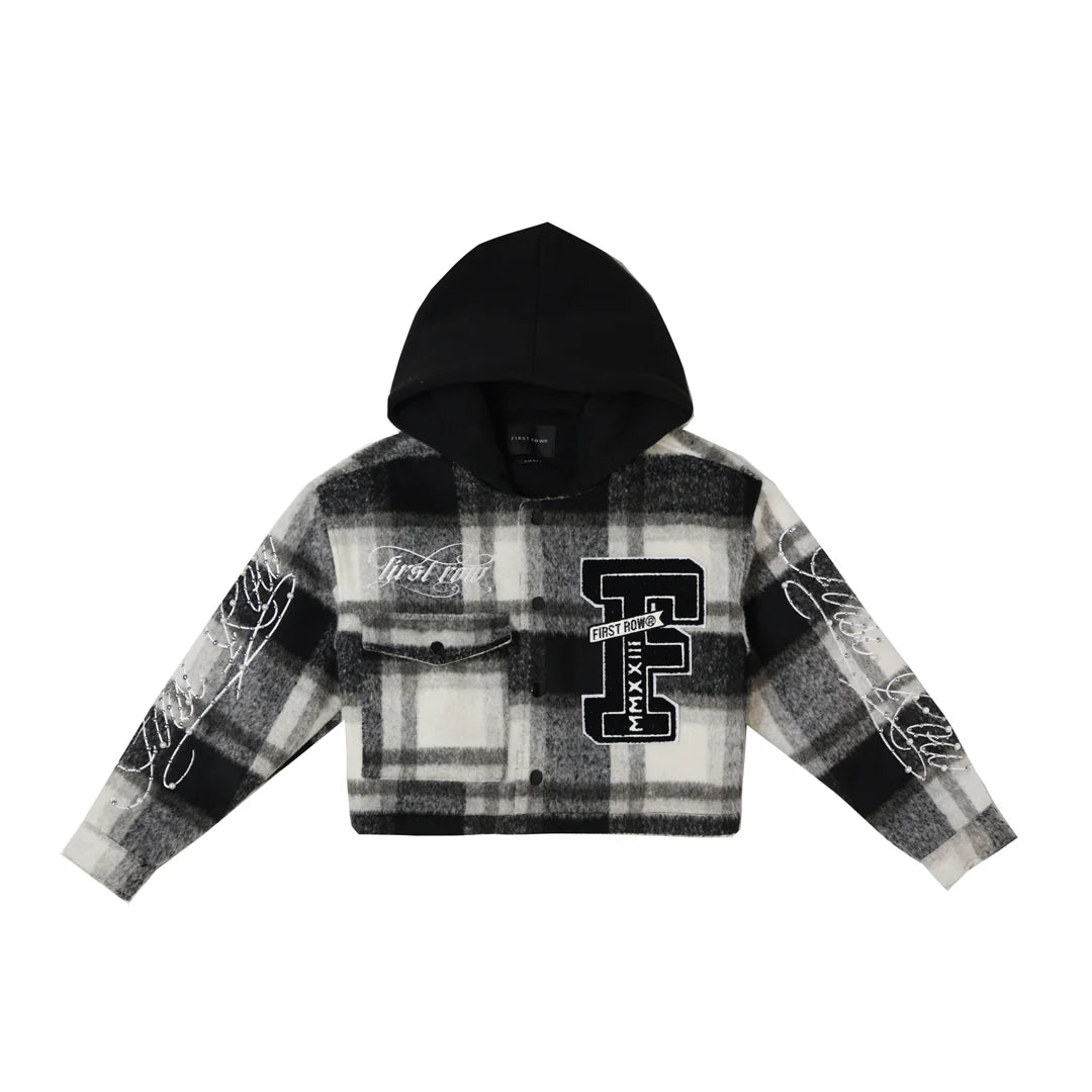 Women's First Row Emblem Wool Hood Plaid Shacket Black