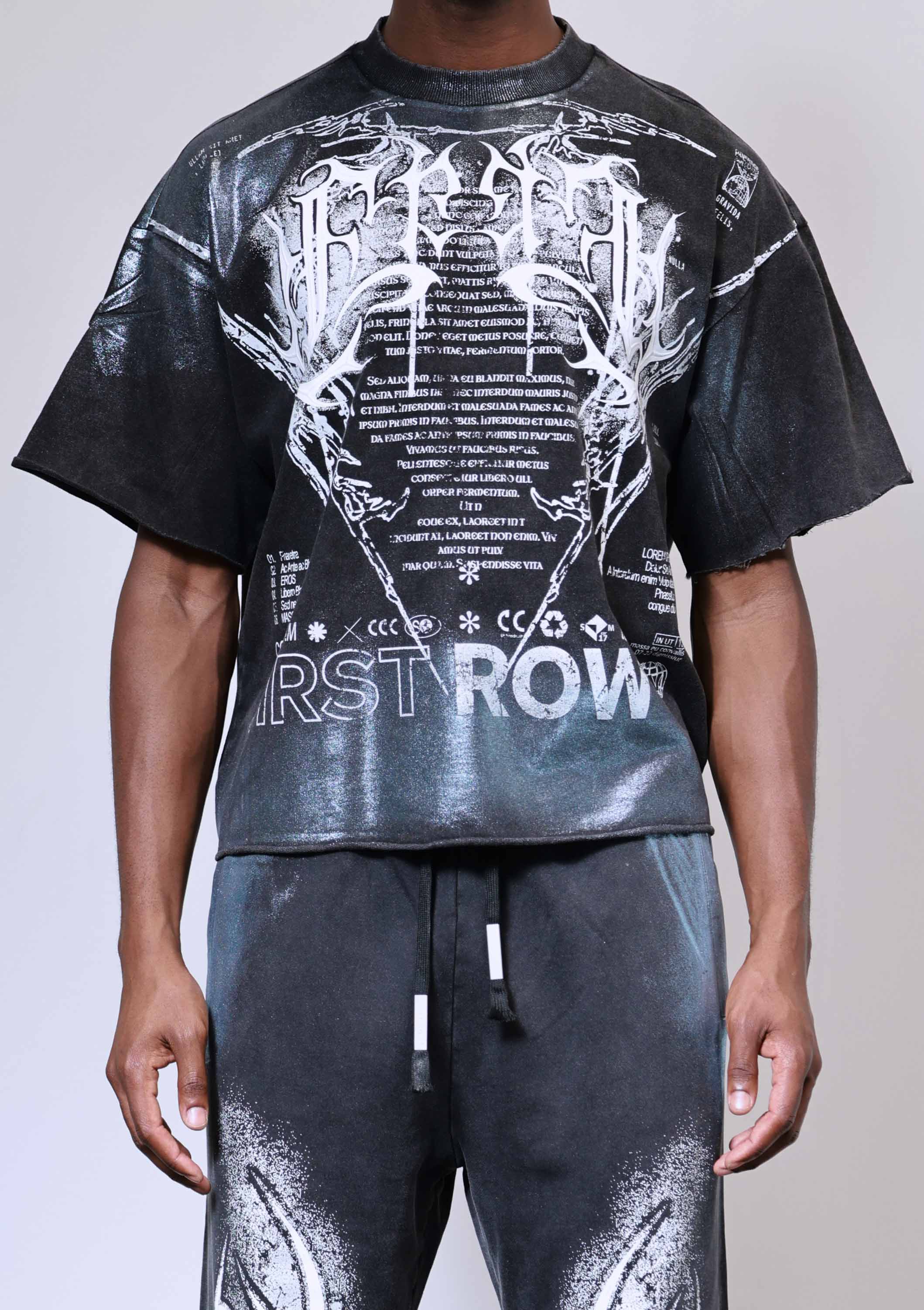 Men's First Row Y2K Tribal Crop Tee Black