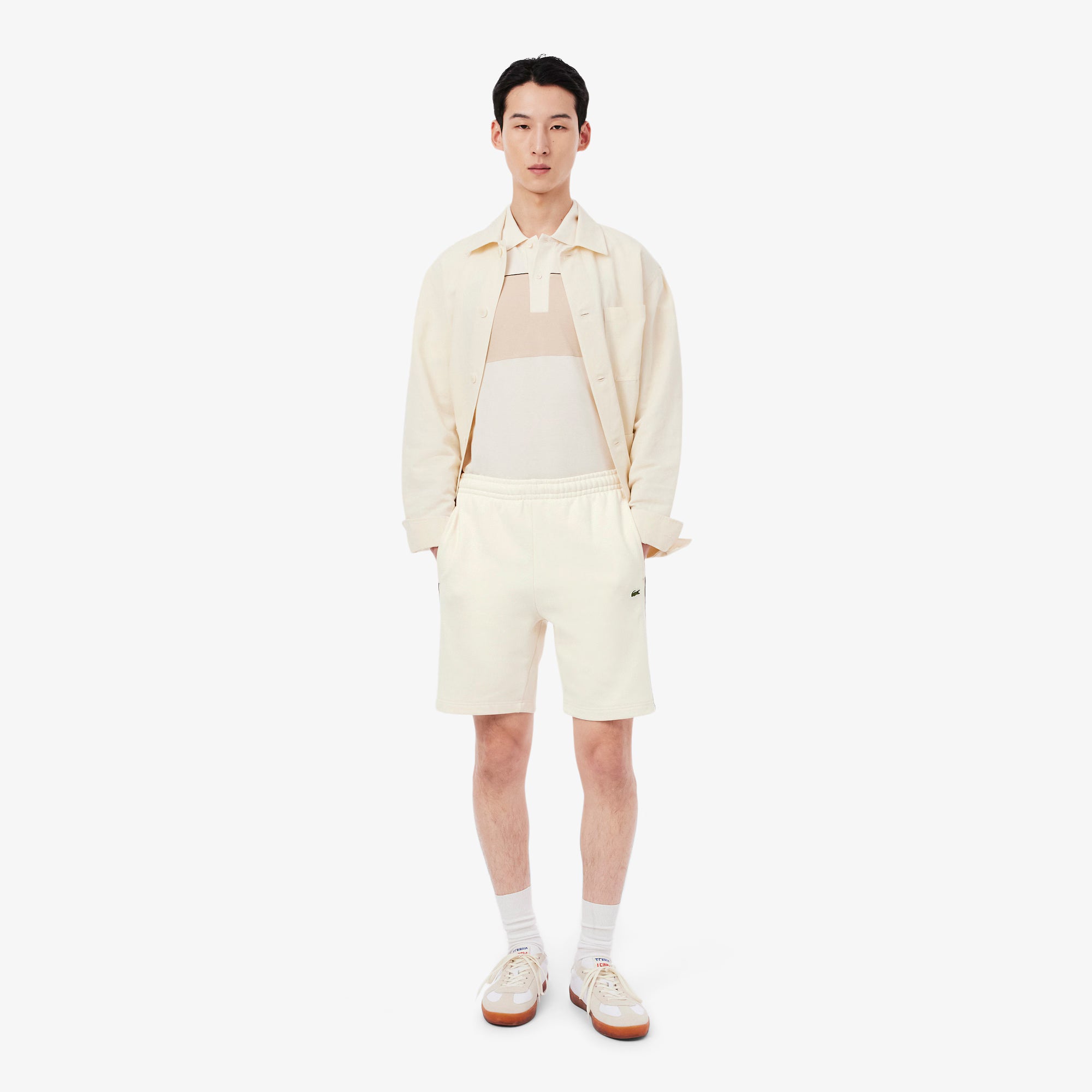 Men's Lacoste Regular Fit Colorblock Fleece Shorts Beige
