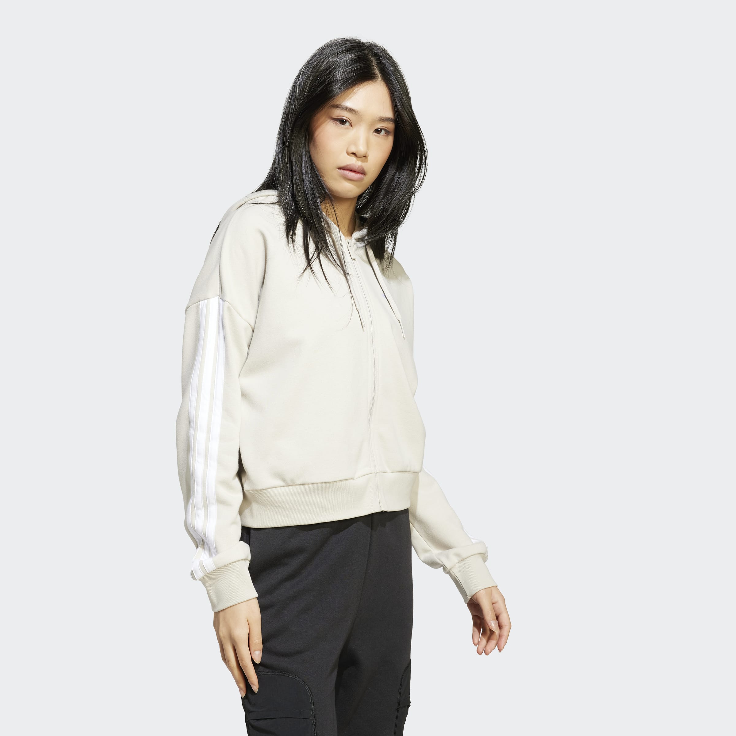Women's adidas Sportswear Essentials 3-Stripes French Terry Full-Zip Hoodie Wonder Alumina / White