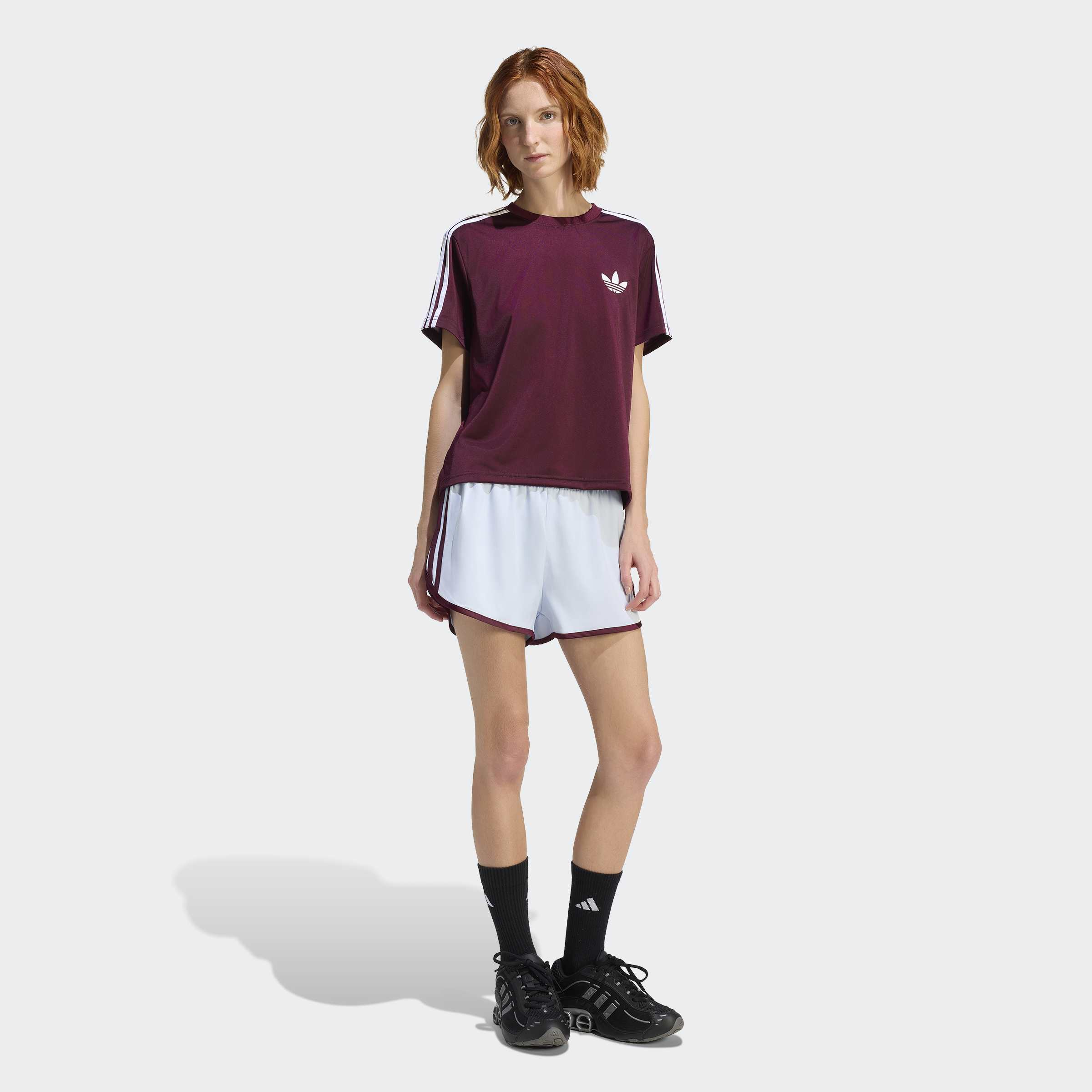 Women's adidas Originals 3-Stripes Sprinter Shorts Crystal Sky / Maroon