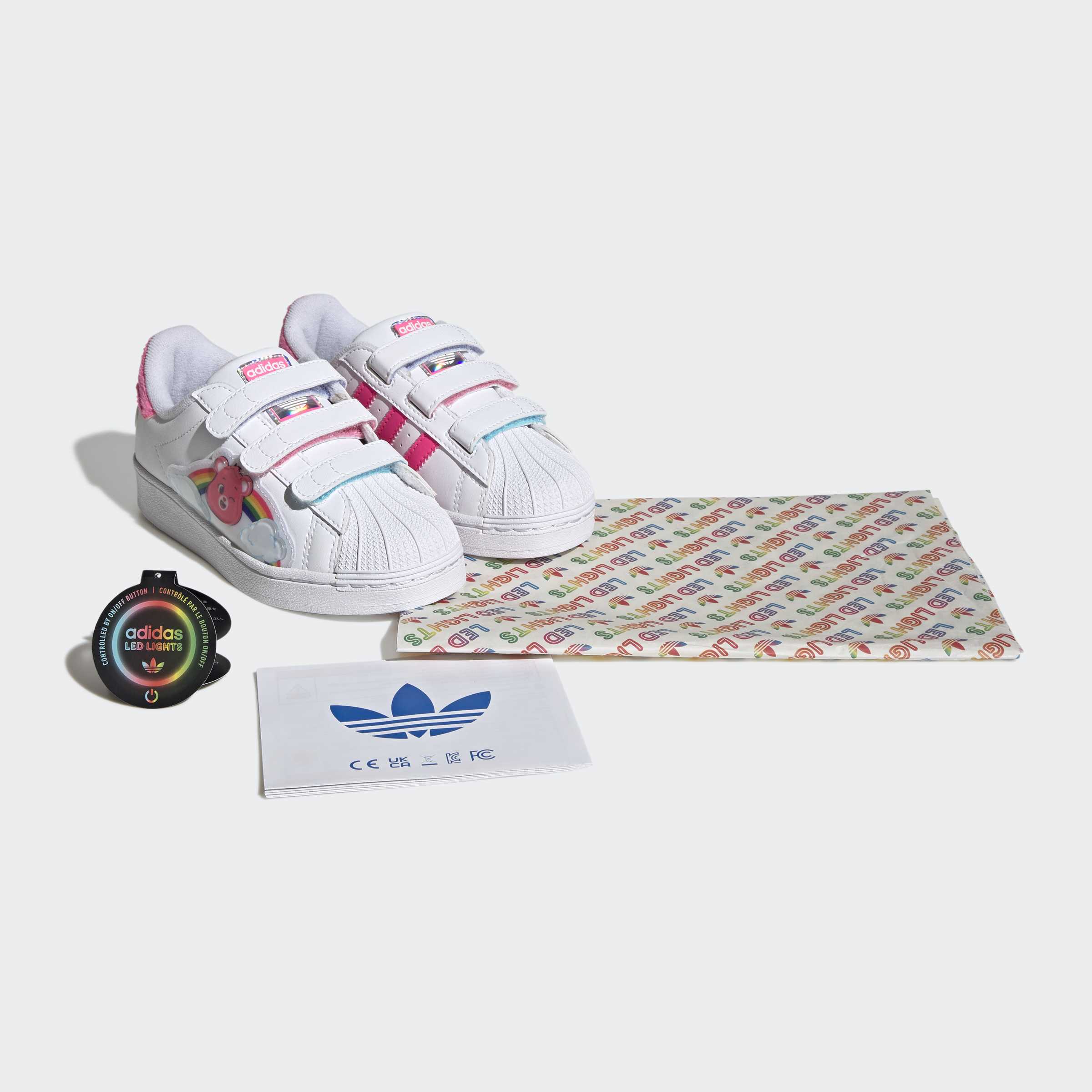 Little Kids adidas x Care Bears Superstar LED Lights Comfort Closure Shoes White