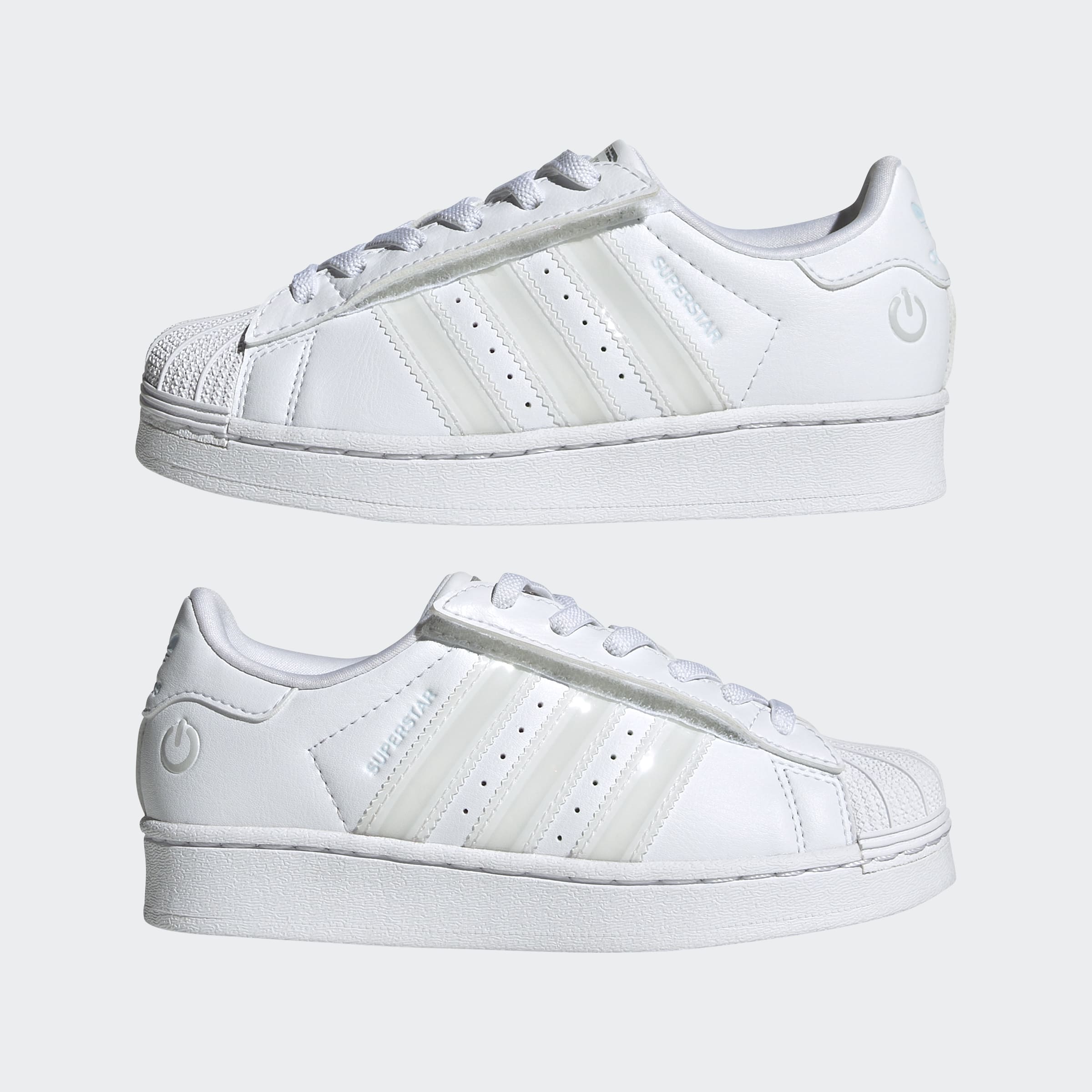 Little Kids adidas Originals Superstar LED Lights Comfort Closure Elastic Lace Shoes Cloud White