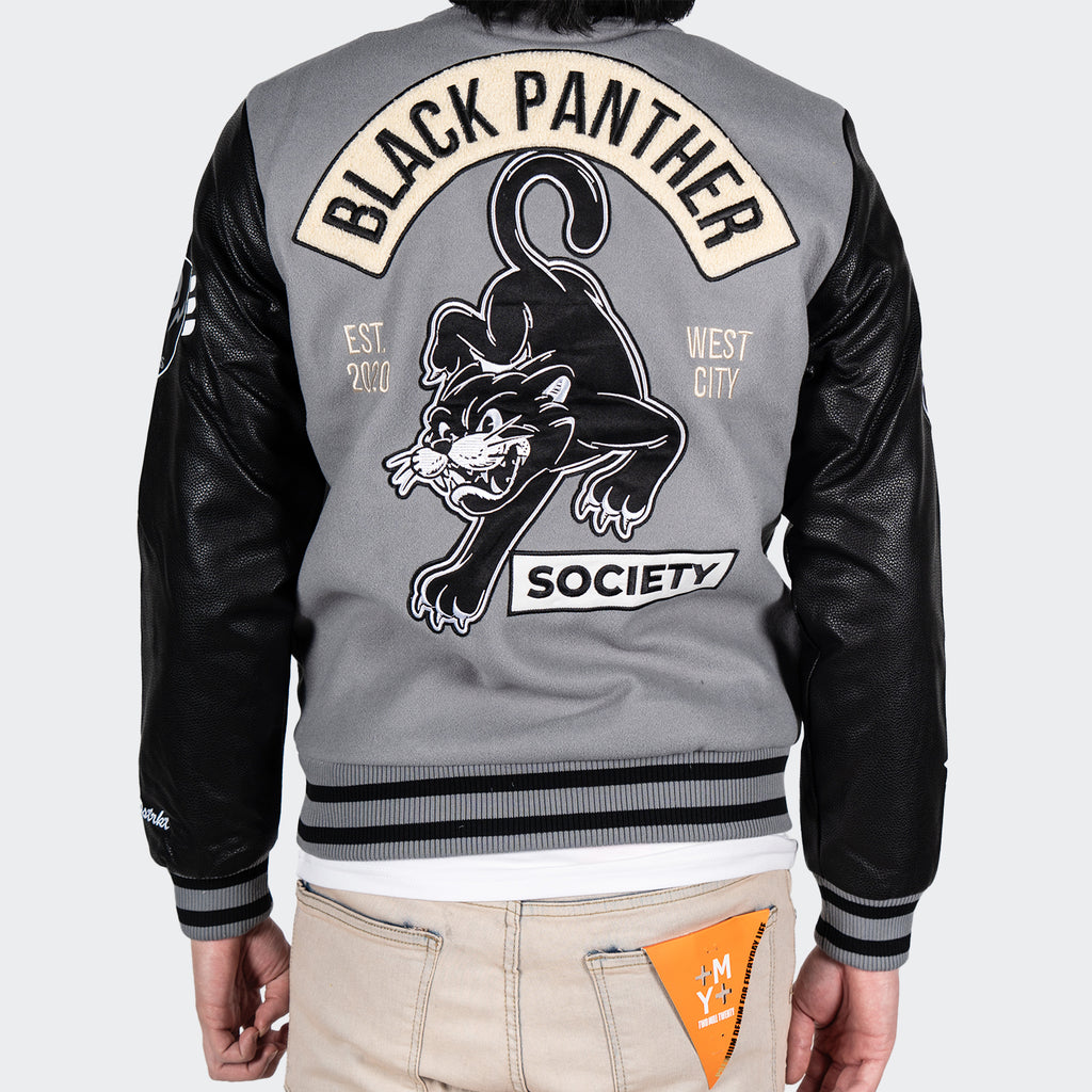 Men's TWO MILL TWENTY Black Panther Power Varsity Jacket Grey