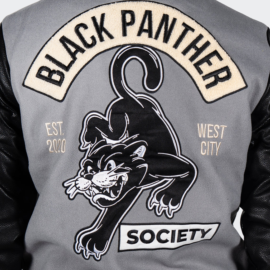 Men's TWO MILL TWENTY Black Panther Power Varsity Jacket Grey