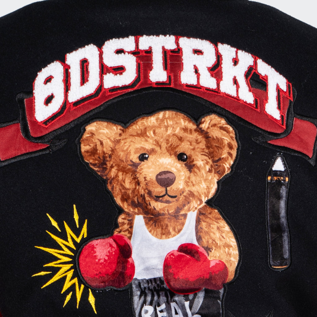 Men's TWO MILL TWENTY Boxing Teddy Bear Champ Varsity Jacket Black