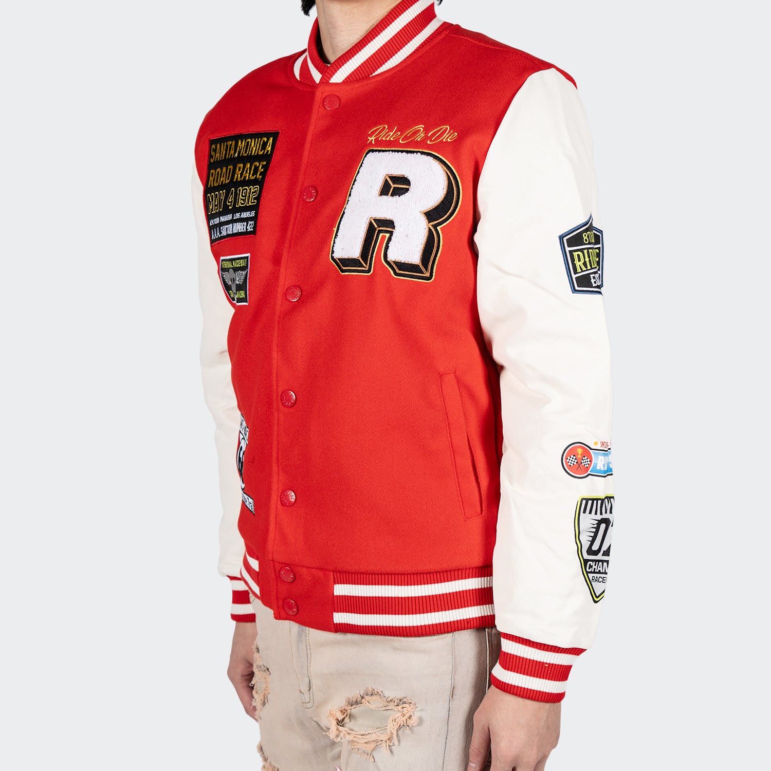 TMTY Ride or Die Road Race Varsity Jacket Red | Chicago City Sports