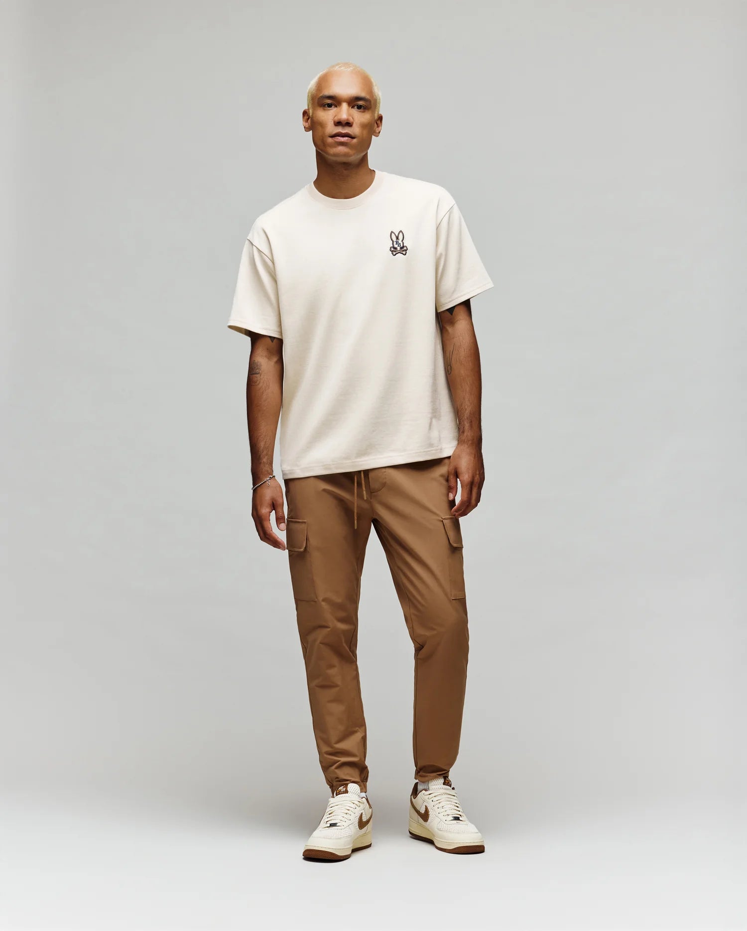 Men's Psycho Bunny Wade Relaxed Fit Chest Tee White Cap Grey