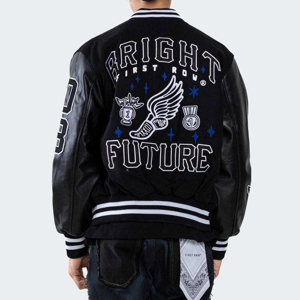 Men's First Row Mono Bright Future Varsity Jacket Black