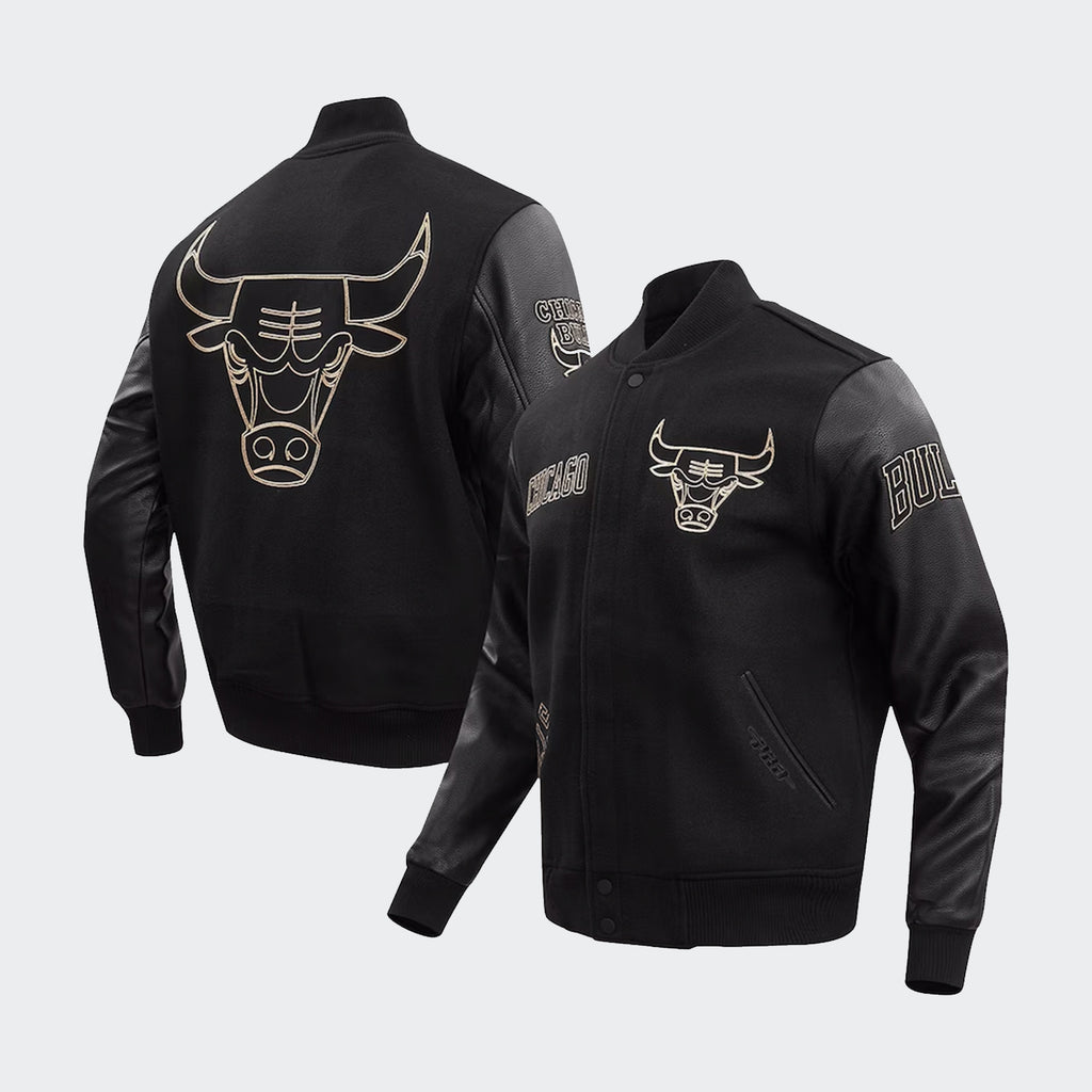 Men’s Pro Standard Chicago Bulls Varsity Jacket Black Gold Stitch