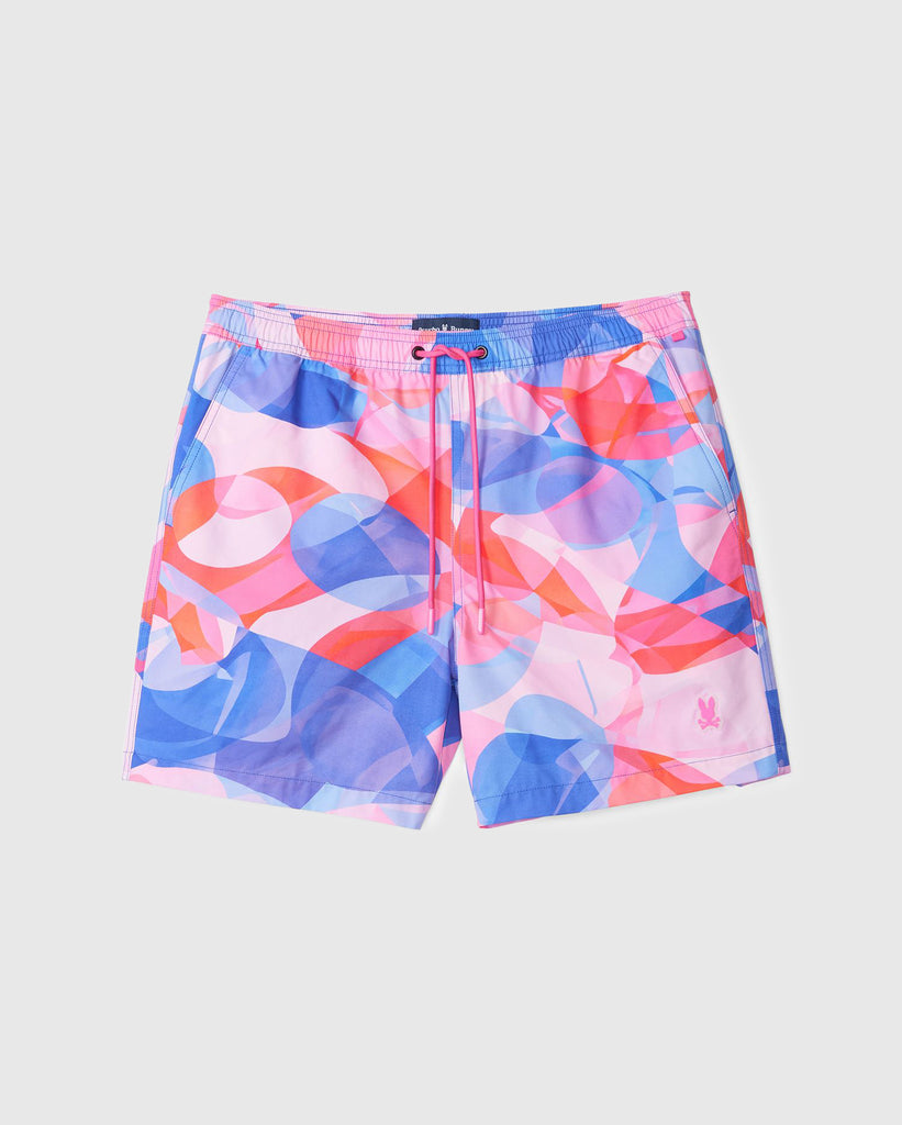 Men's Psycho Bunny Norridge Allover Print Swim Trunk Pink Glow