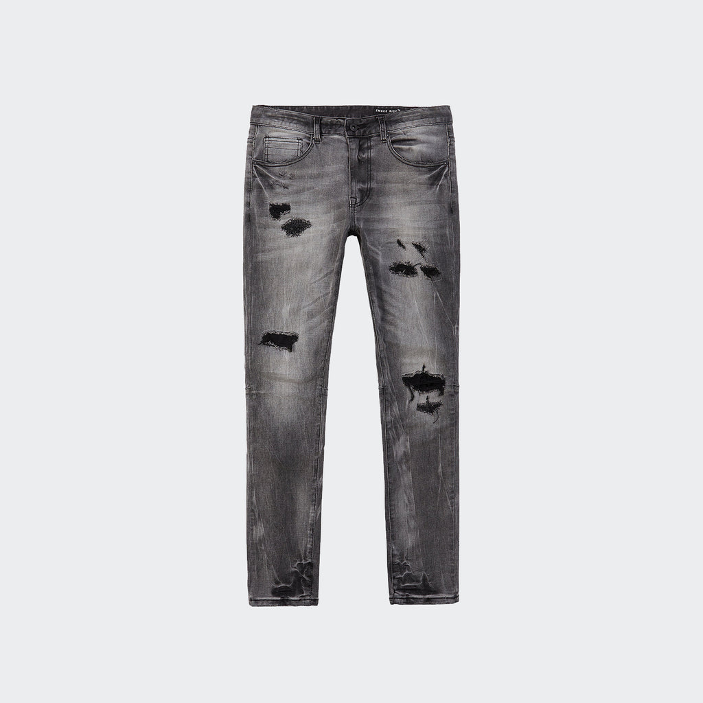 Men's Smoke Rise Vintage Washed Rip and Repair Denim Jeans Pluto Grey