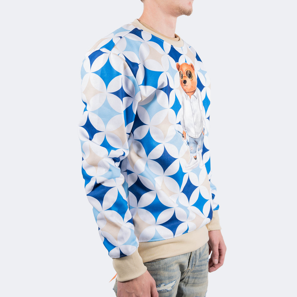 Men's TWO MILL TWENTY Hip Hop Teddy Bear Retro Diamond Sweatshirt Blue