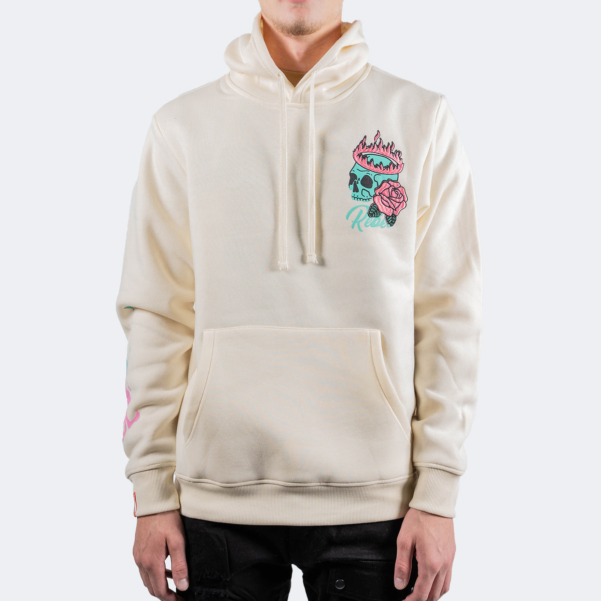 TWO MILL TWENTY Flaming Skull Rose Hoodie Cream | Chicago City Sports