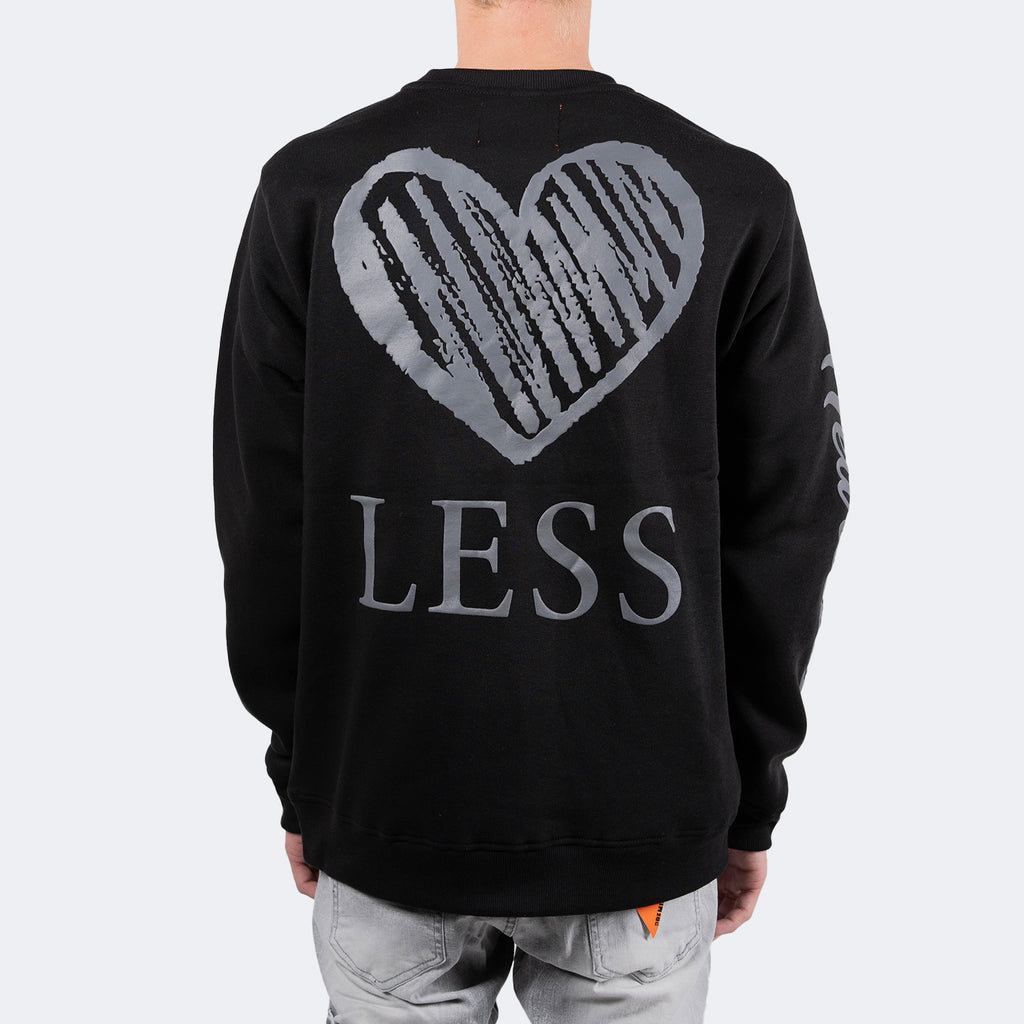 Men's TWO MILL TWENTY Heartless Graphic Script Crewneck Sweatshirt Black